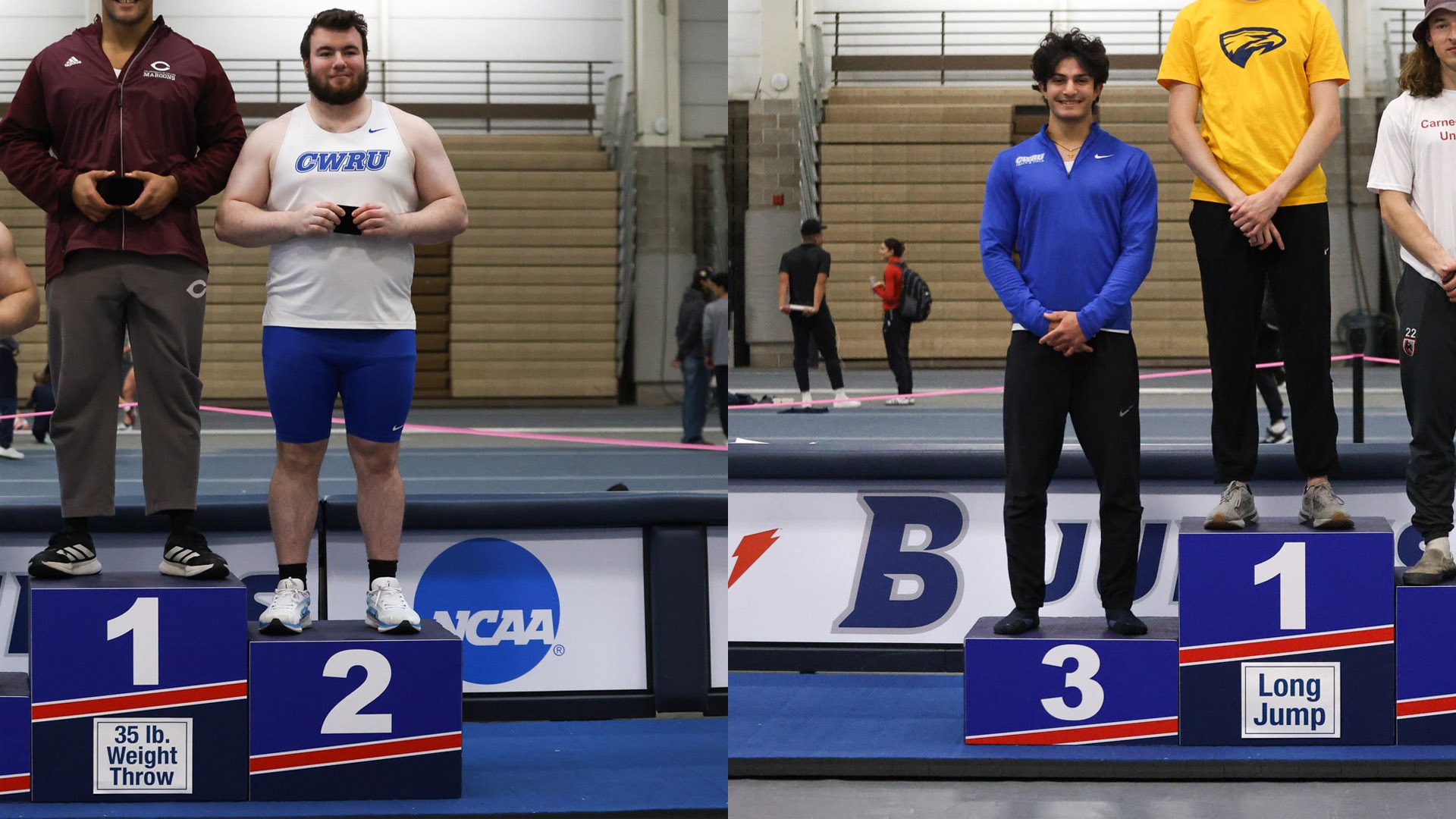 Toby Langsner (left) and Artin Fazeli (right) on the podium at the 2026 UAA Indoor Championships 