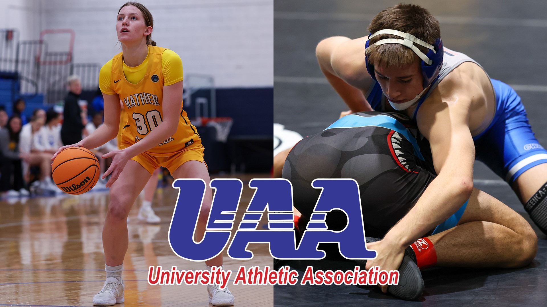 Maura Schorr (left) and Thomas Wagner (right) with a UAA logo
