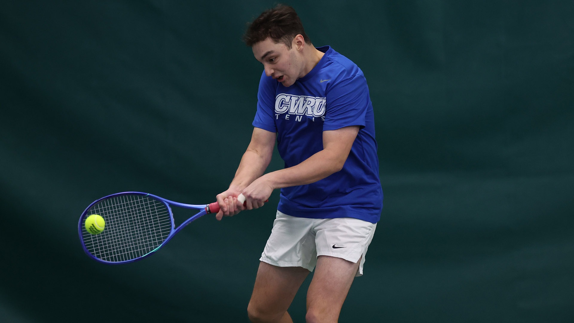 Rowan Matorin hits a backhand shot against Rochester