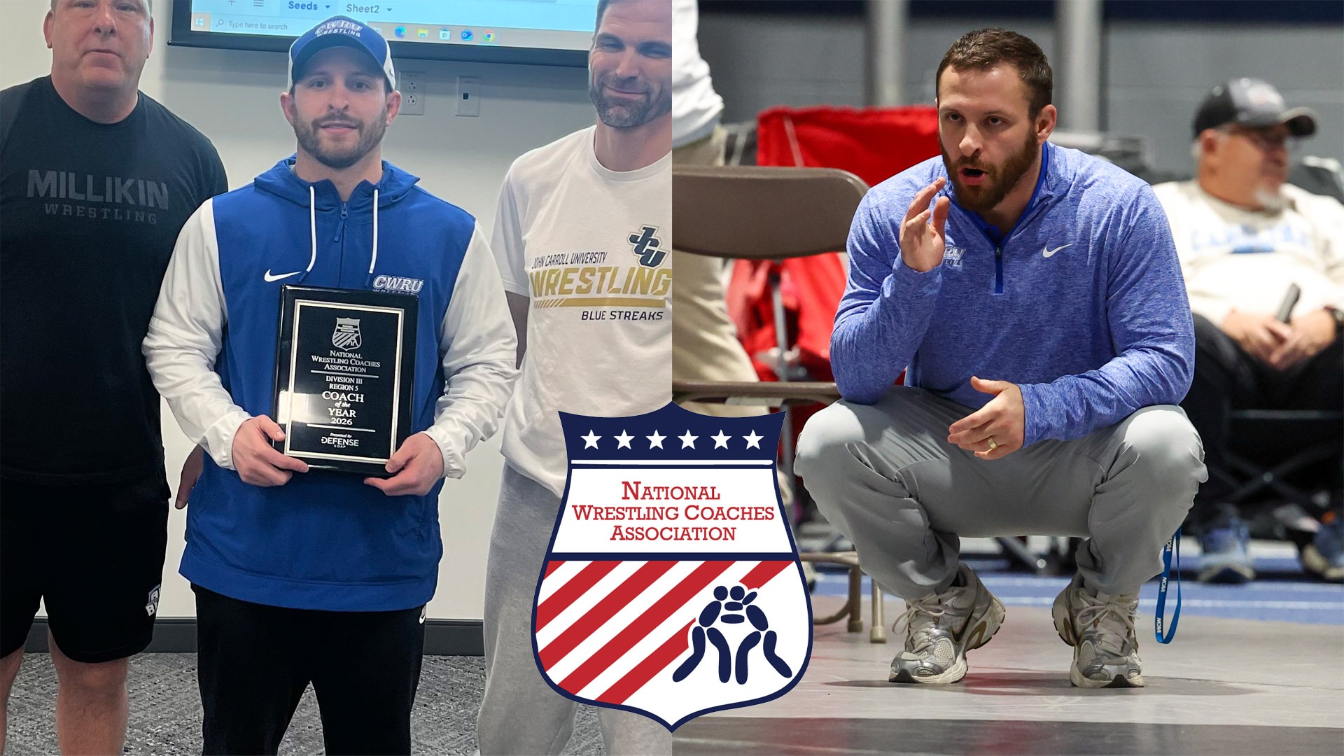 David Shapiro (left) with the Coach of the Year plaque and right coaching the Spartans