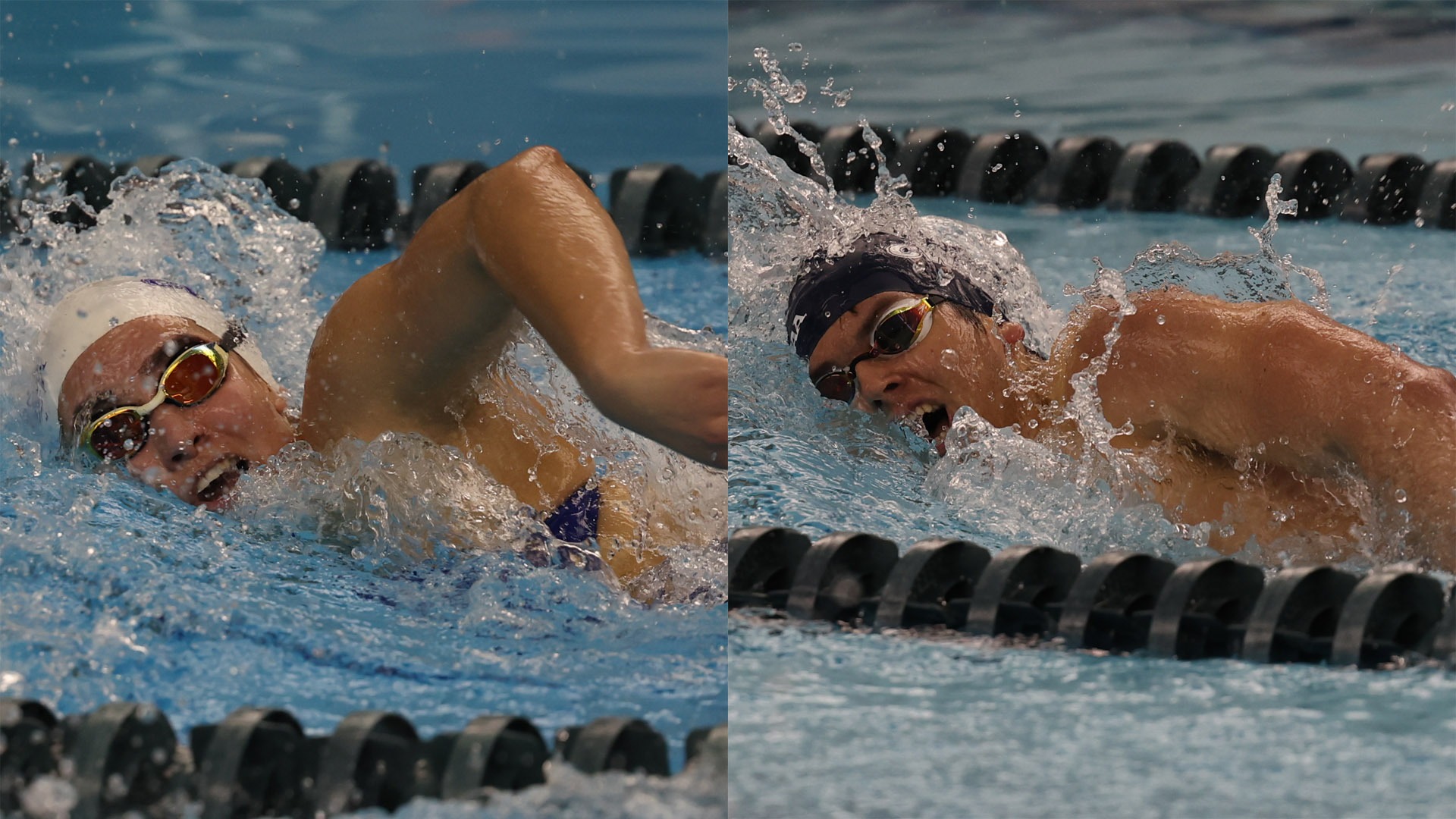 Sheila Monera Cabarique (left) and Mason Bencurik (right) swimming