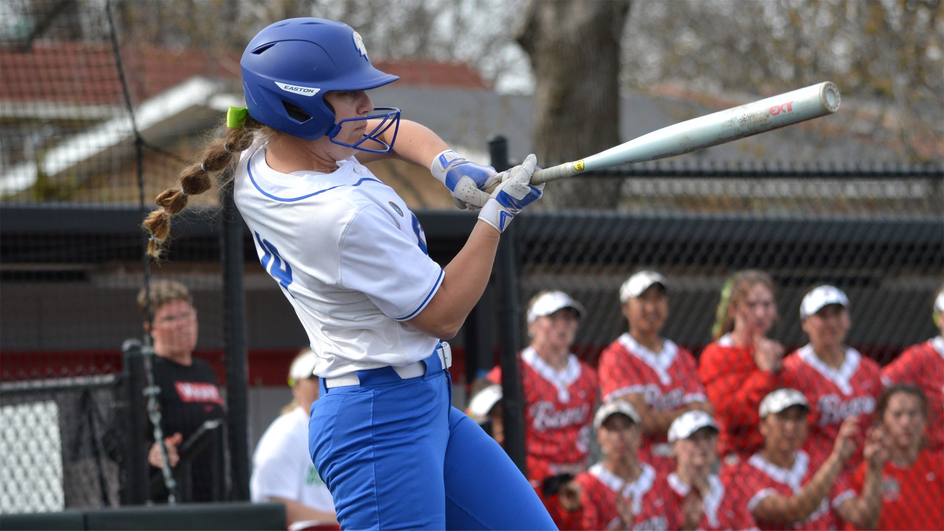 Alaiana Steffes taking a swing against WashU in 2025
