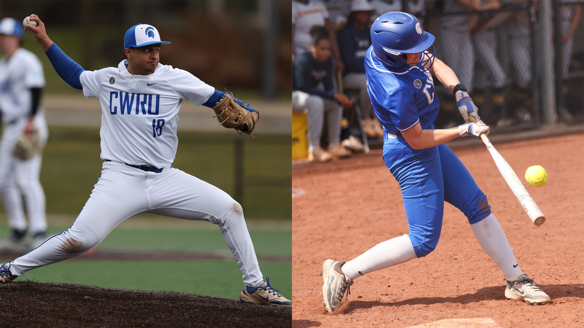 Ayush Shetty (left) pitching; Elizabeth Berry (right) hitting