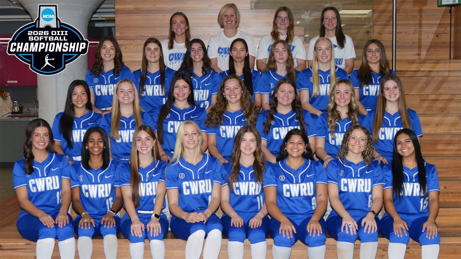 2026 CWRU Softball Team photo with the 2026 NCAA D3 Softball Championship logo in top left