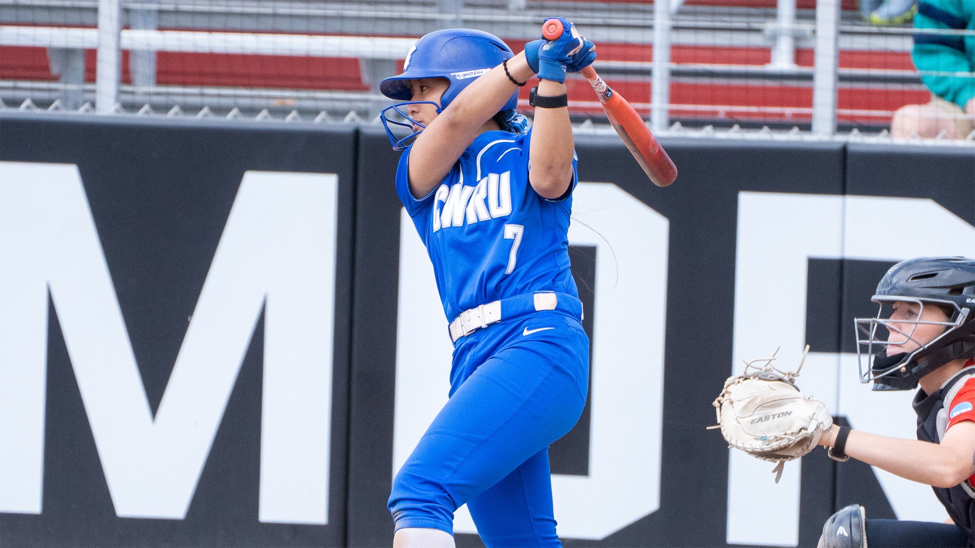 Natalie Ching after a swing against Muskingum in the NCAA Regional at Swarthmore
