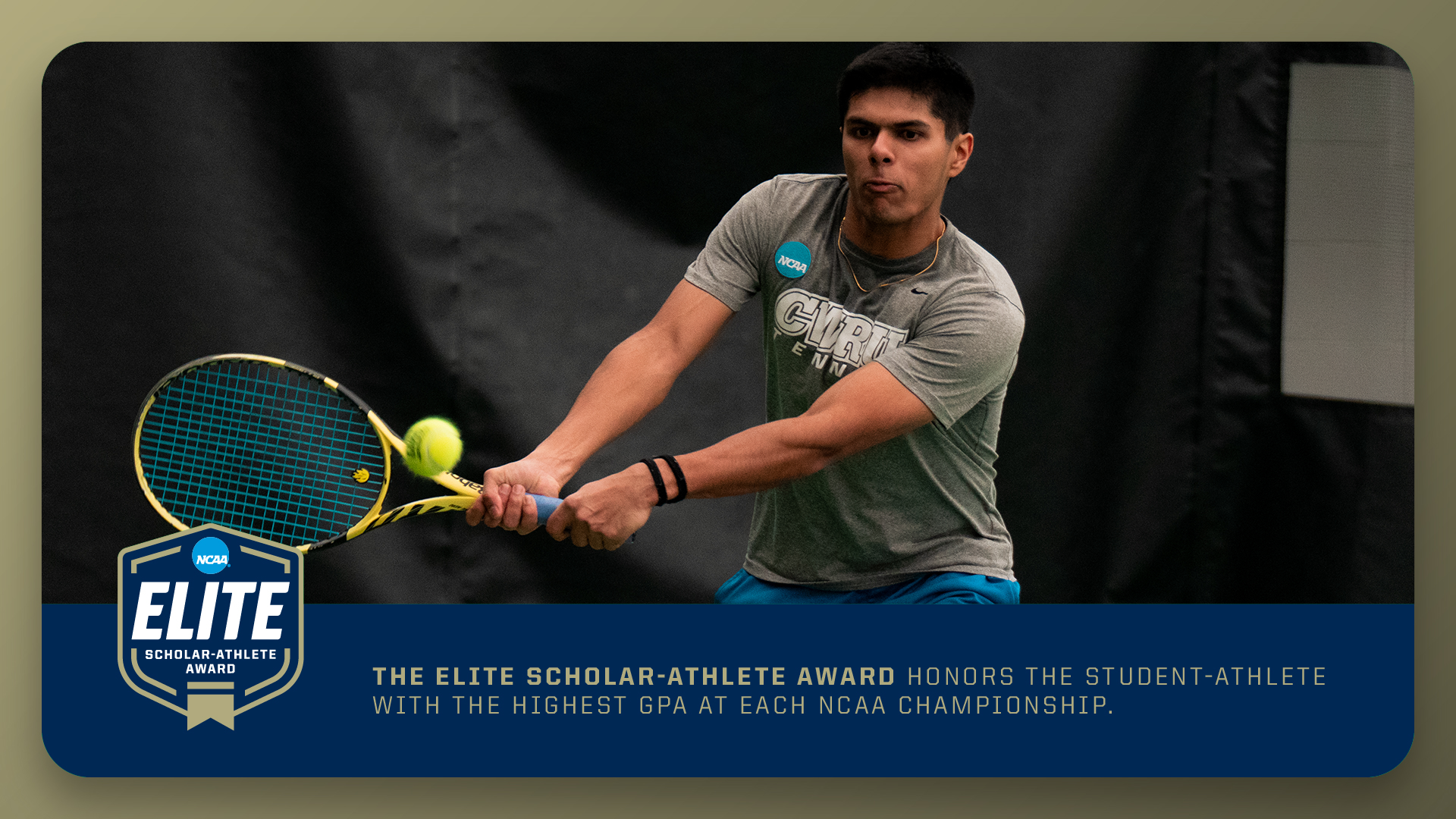 Ansh Shah action shot; NCAA Elite Scholar-Award Winner