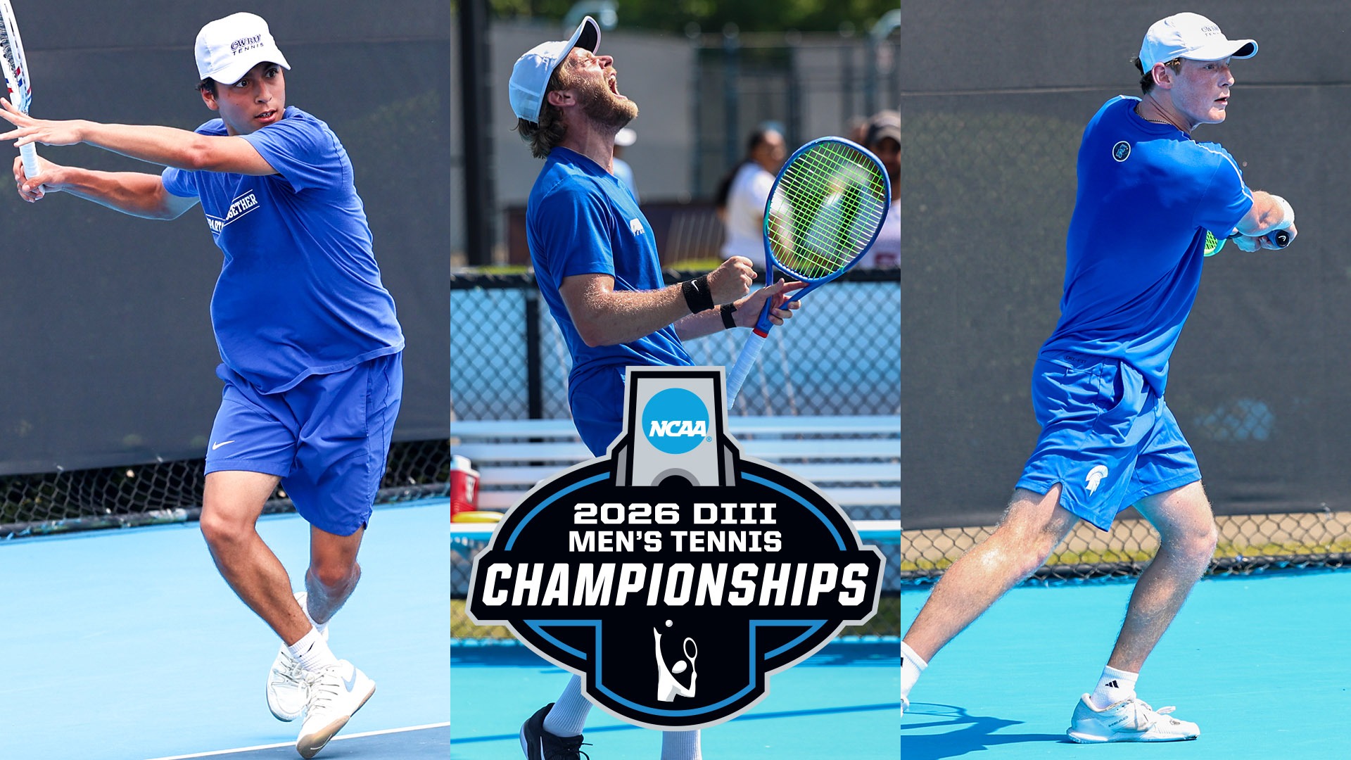 Santiago Salazar Garza, Bryce Ware, and Trey Lambright; NCAA Championship logo