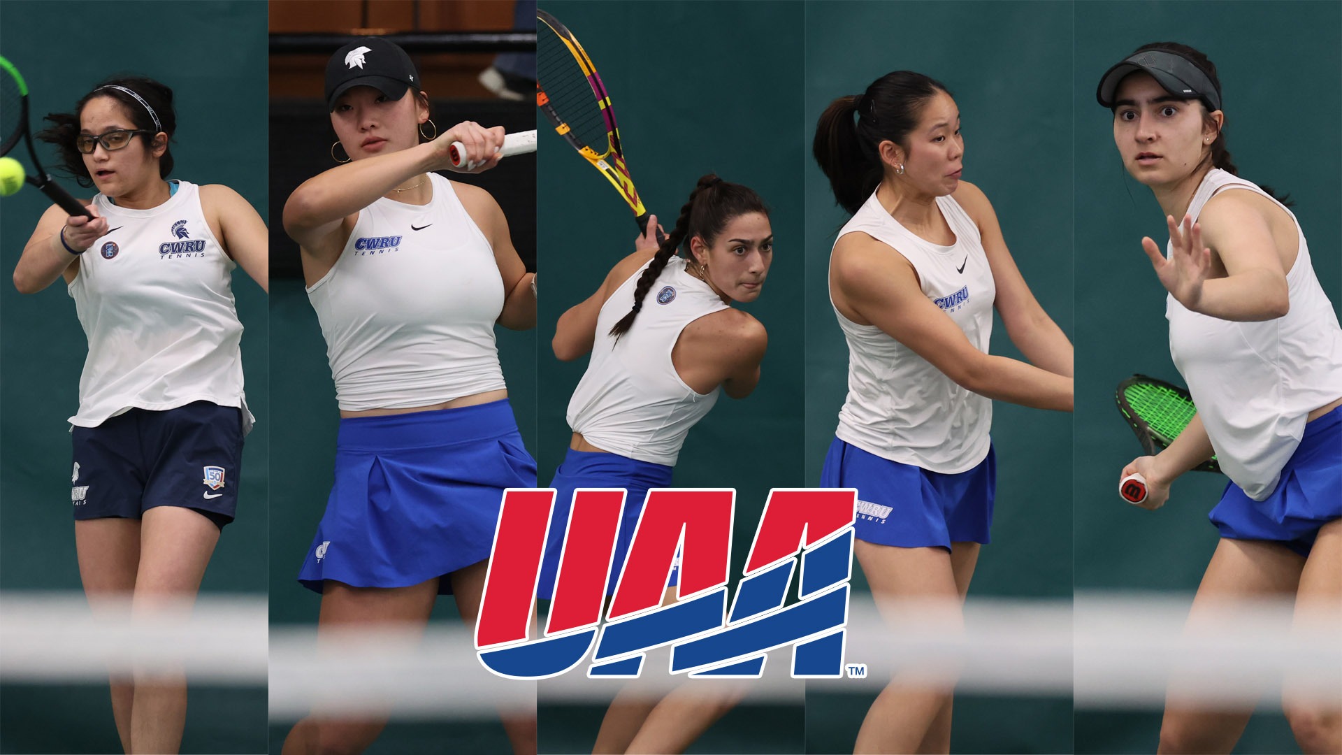 2026 CWRU Women's Tennis honorees (Hannah Kassaie, Katalina Wang, Ellior Rose, Katie Wong, Atra Biria)