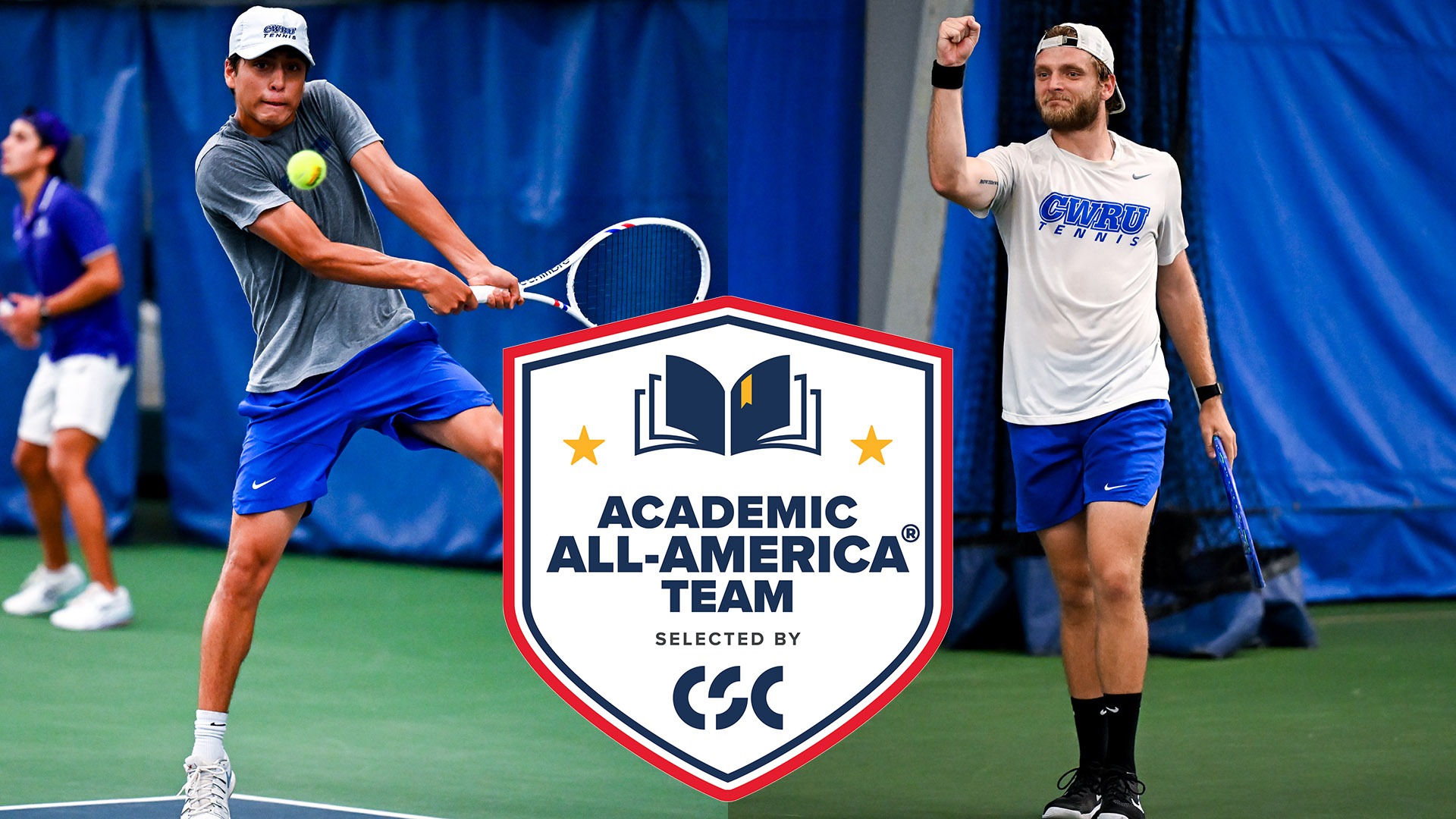 Santiago Salazar Garza (left) and Bryce Ware (right); CSC Academic All-America logo center