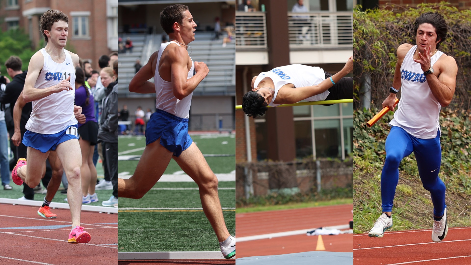 (L to R) Donovan Crowley, Jacob Slater, Tanush Anand, Artin Fazeli at the 2026 UAA Outdoor Championships
