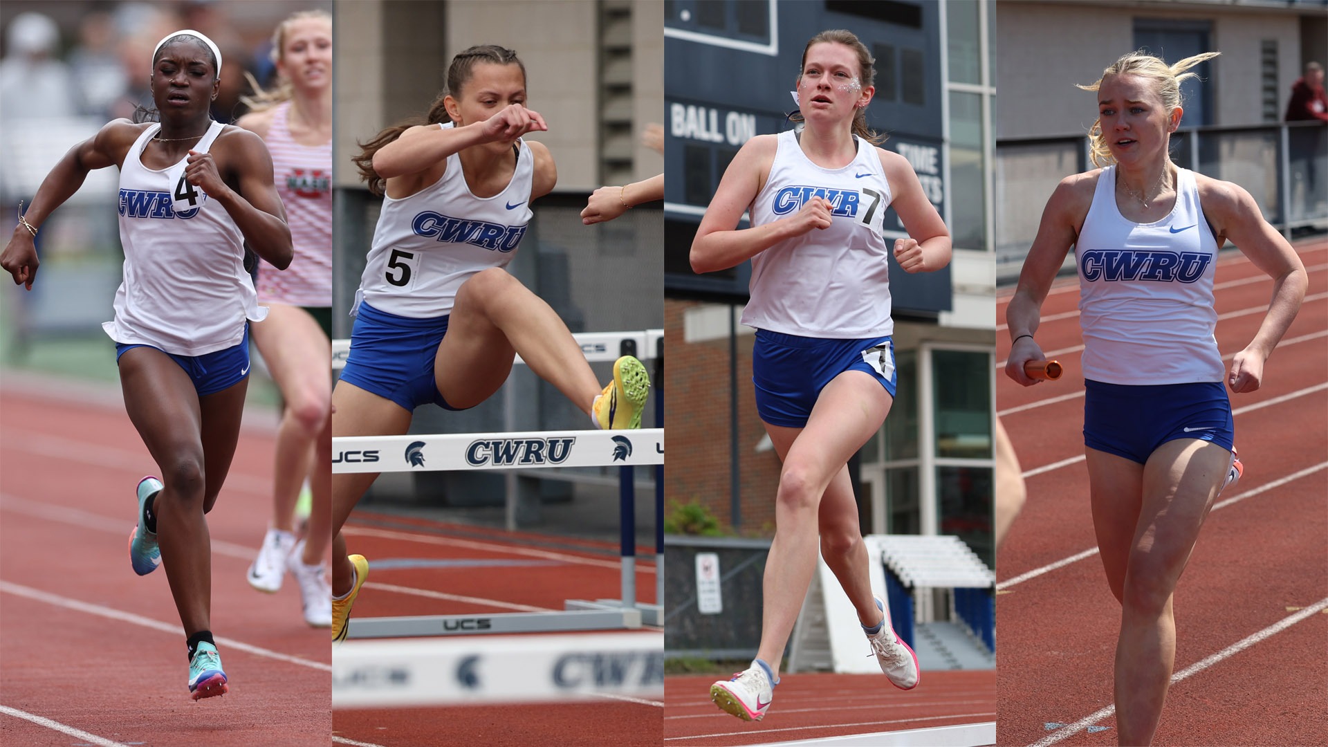 (L to R) Gianna Phipps, Ayla Grabenbauer, Grace Misiunas, Melanie Taylor at the 2026 UAA Outdoor Championships