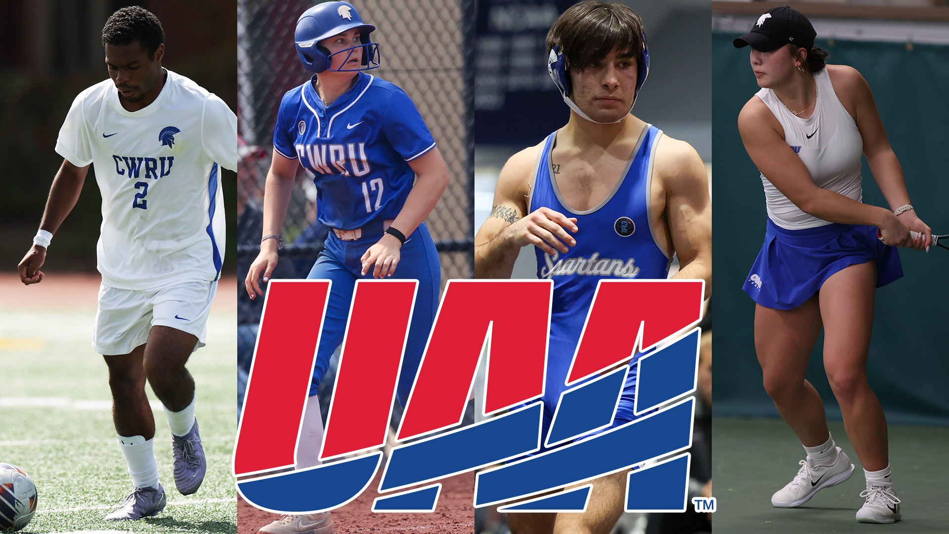 Four CWRU student-athletes named to the UAA Presidents Scholar-Athlete Team; A UAA logo on the bottom center