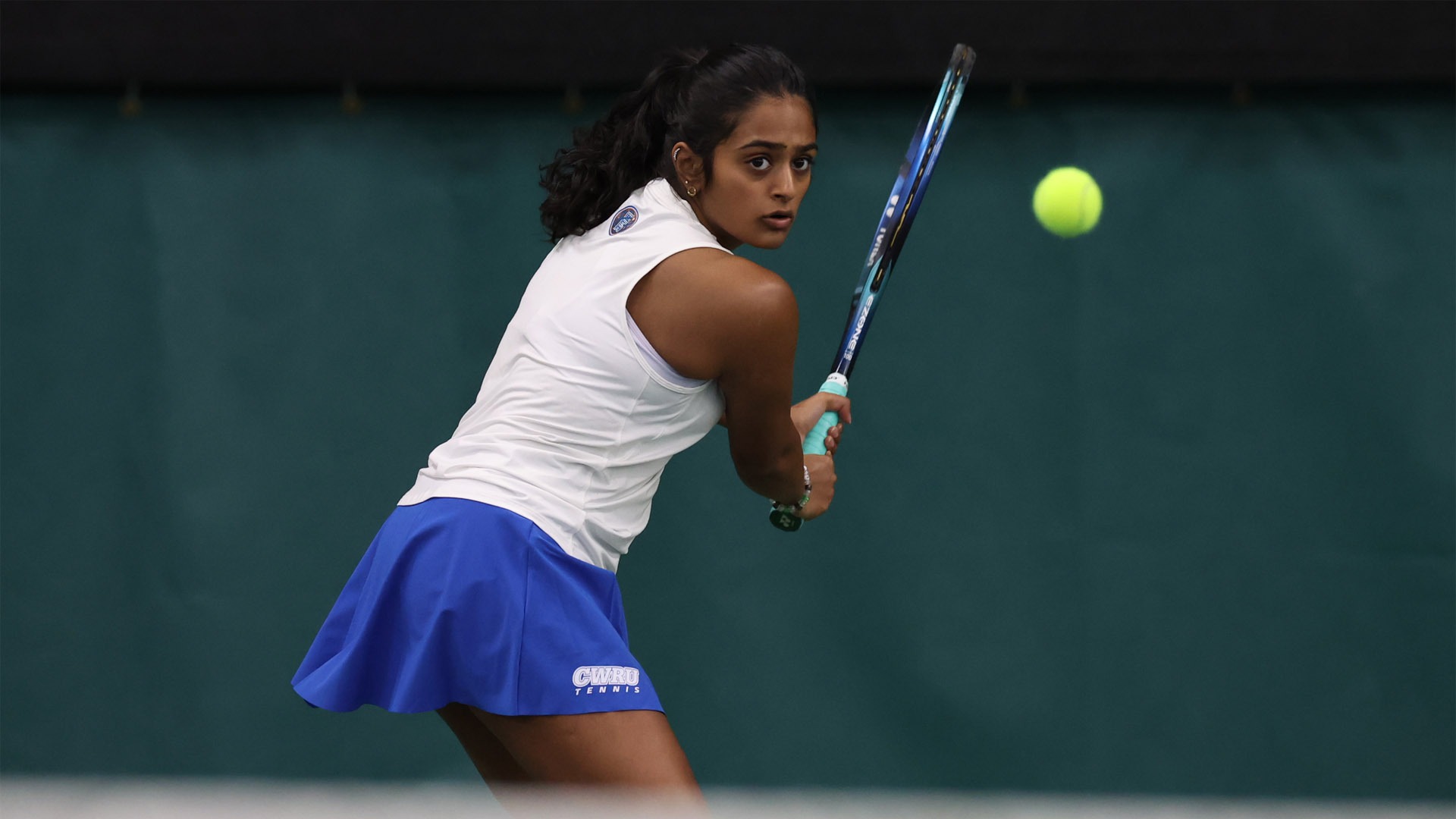 Rasika Anandakumar about to hit a backhanded shot in Feb. 2026