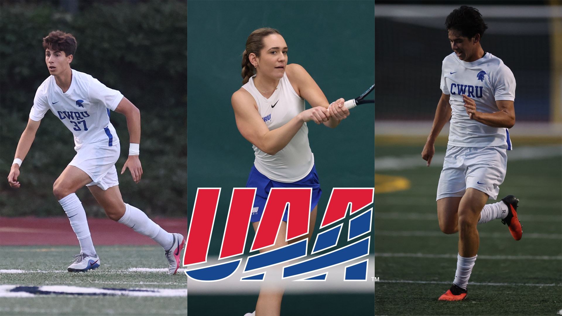 Alex Eby (left) Tara Markovic (center) Micah Rossen (right) UAA logo bottom center