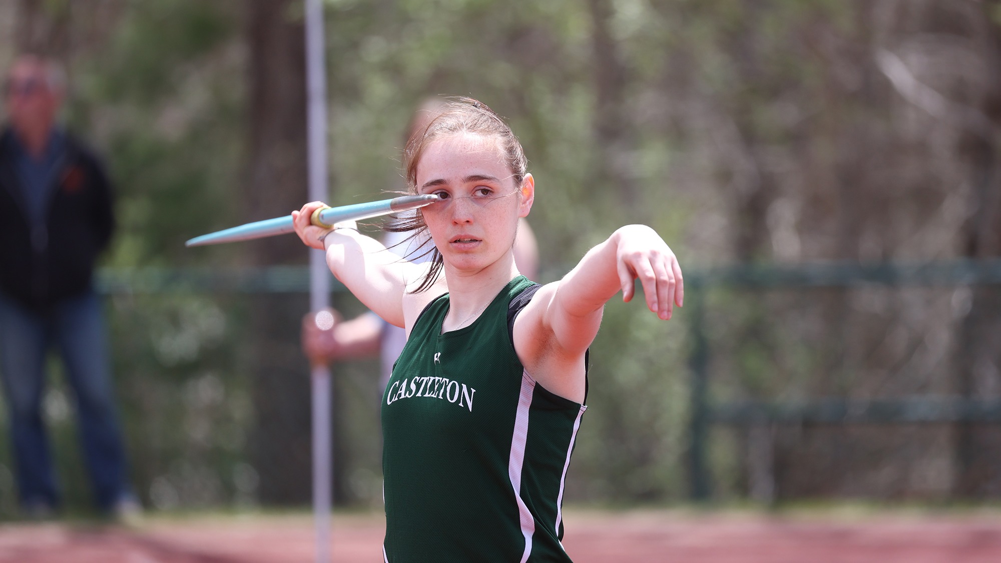 Isabell Lanfear preparing to toss the javelin