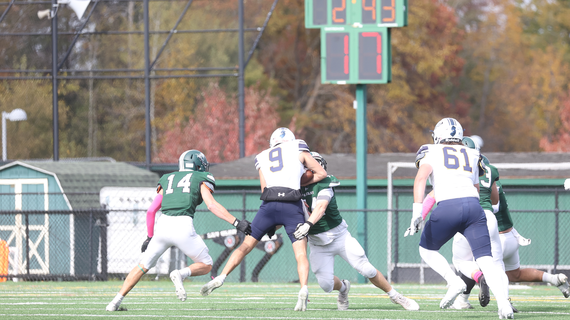 Oufiero wrapping up a tackle against TCNJ