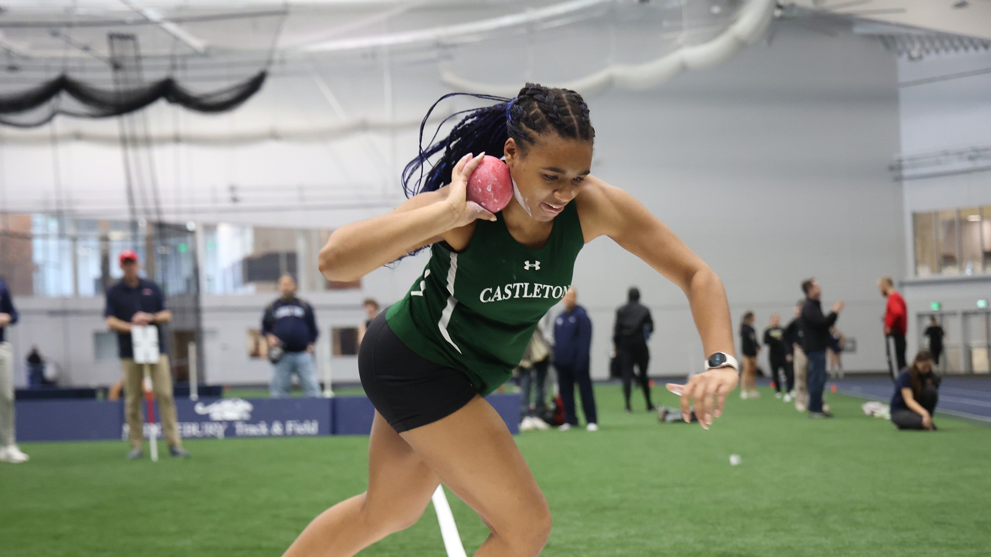 Kalynn Stevenson preparing to toss the shot put