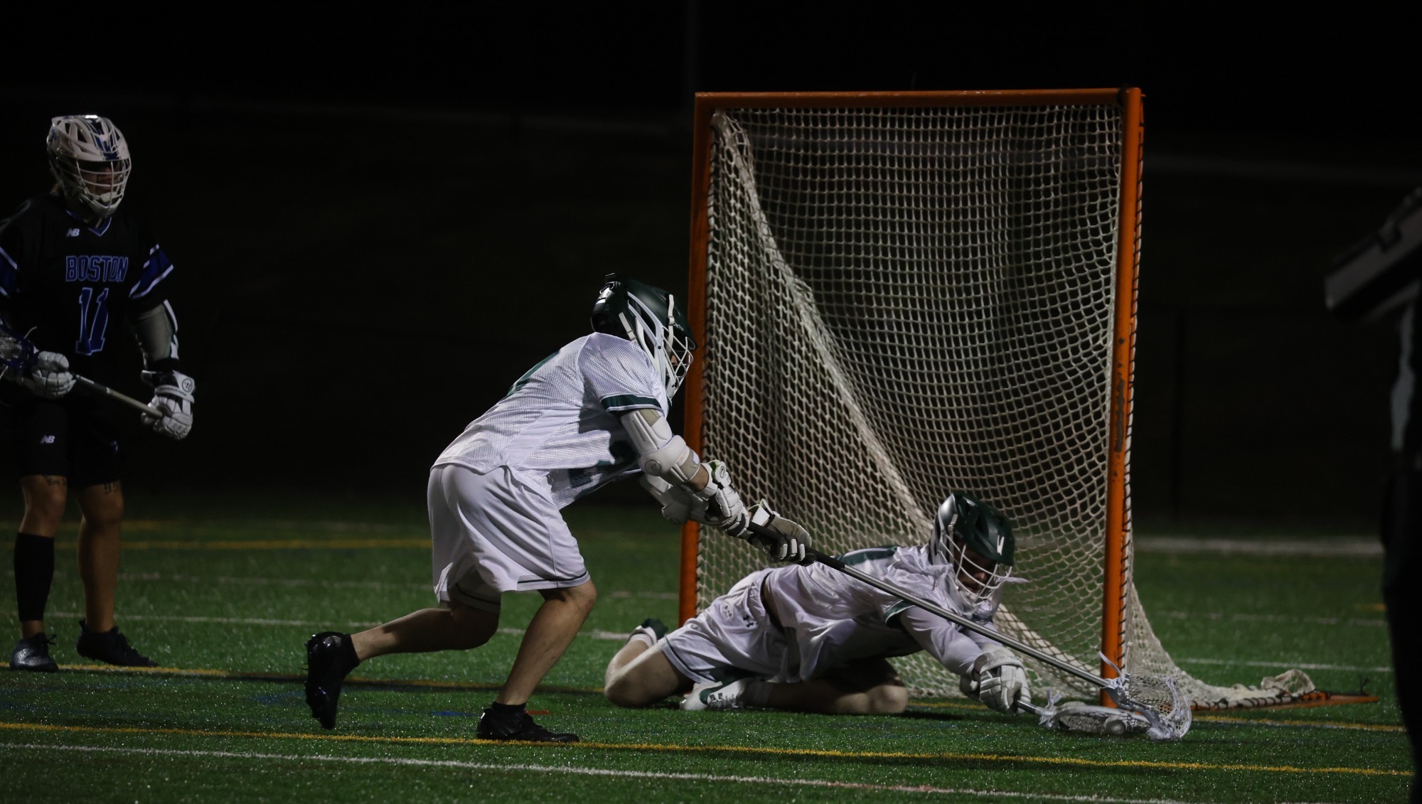 Maniaci makes diving save while teammate helps secure the ground ball
