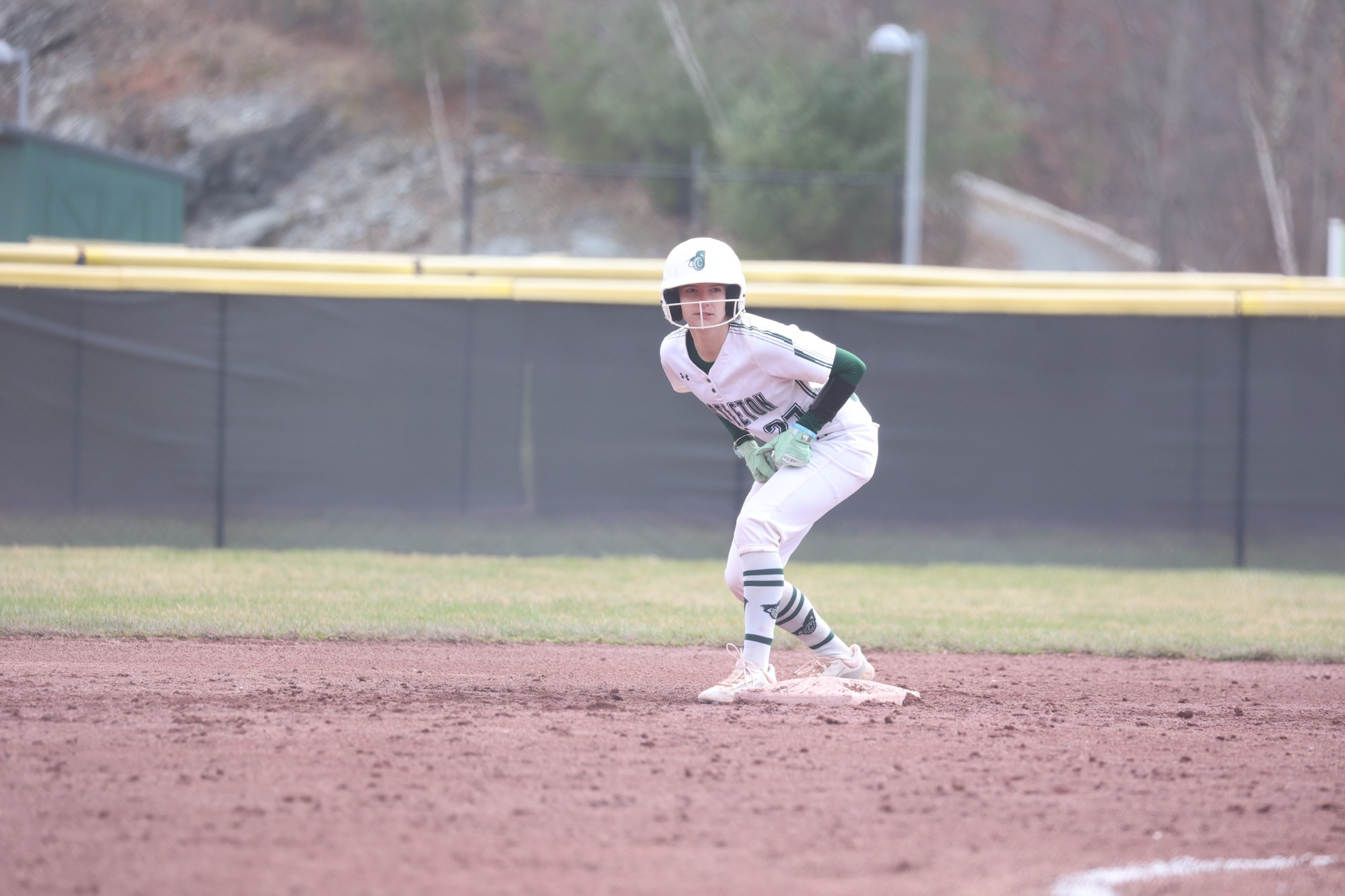 Makayla Walsh prepping to run on second base. 