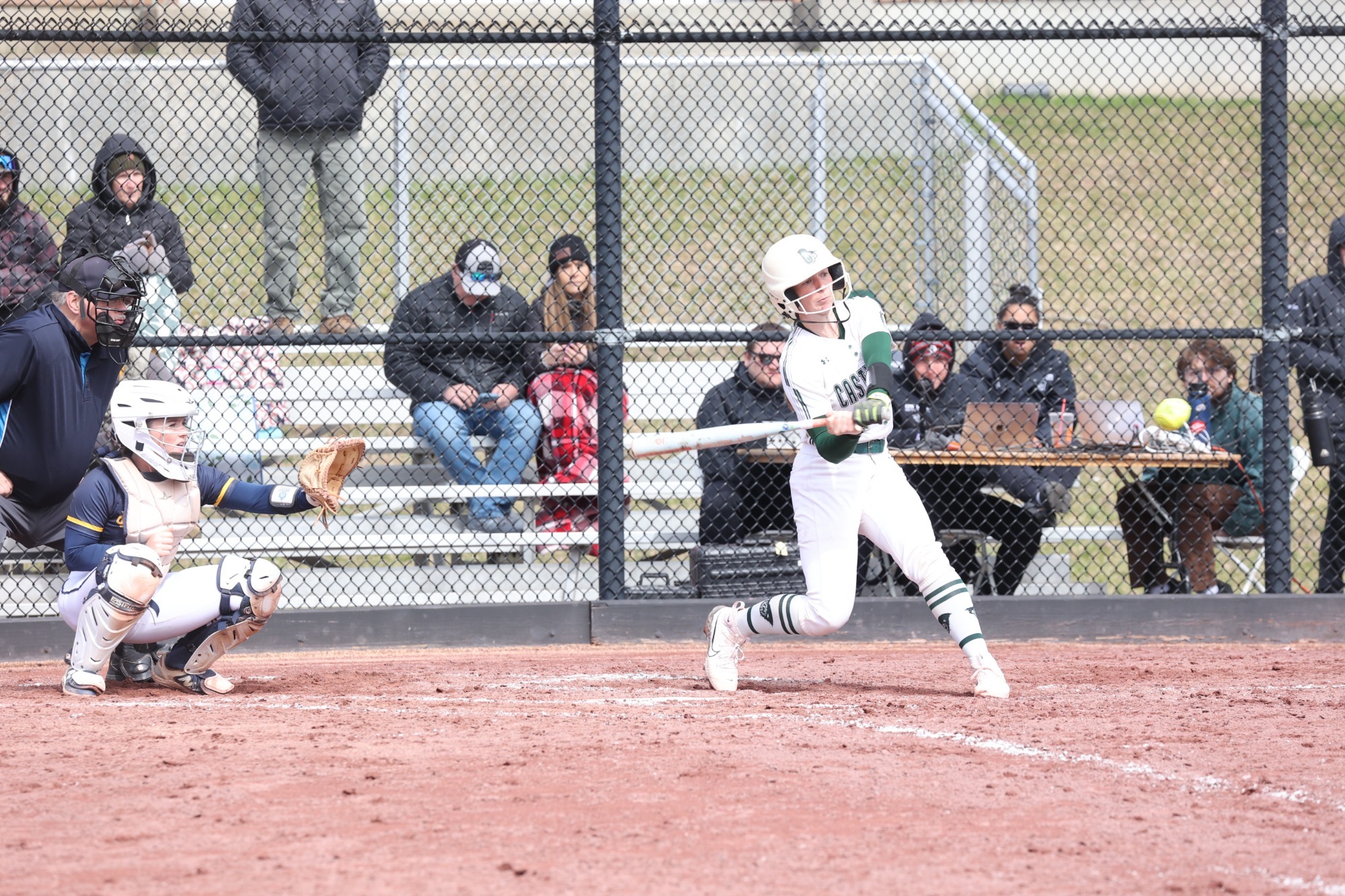 Masson Billert swinging at a pitch against Southern Maine