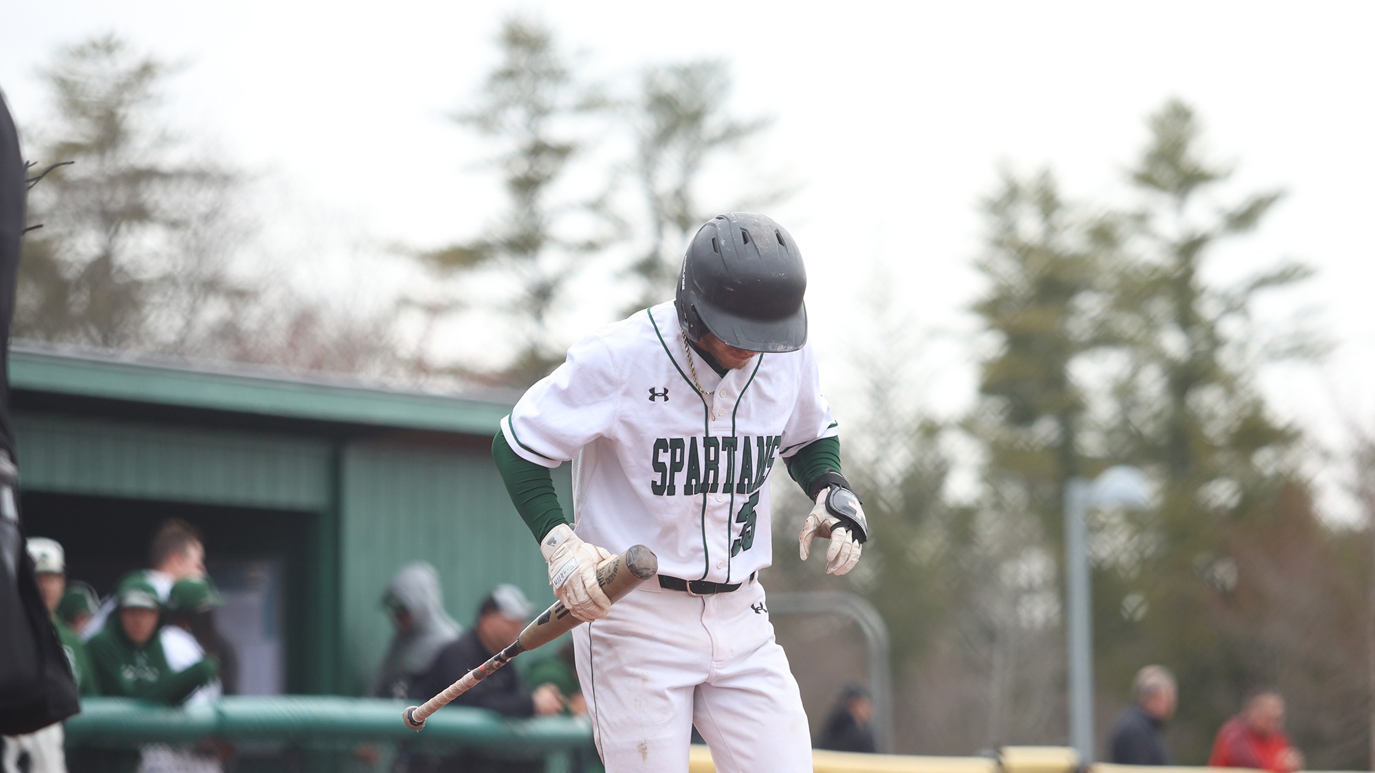 Mikey Raby Jr. stepping up to the plate with his head down 