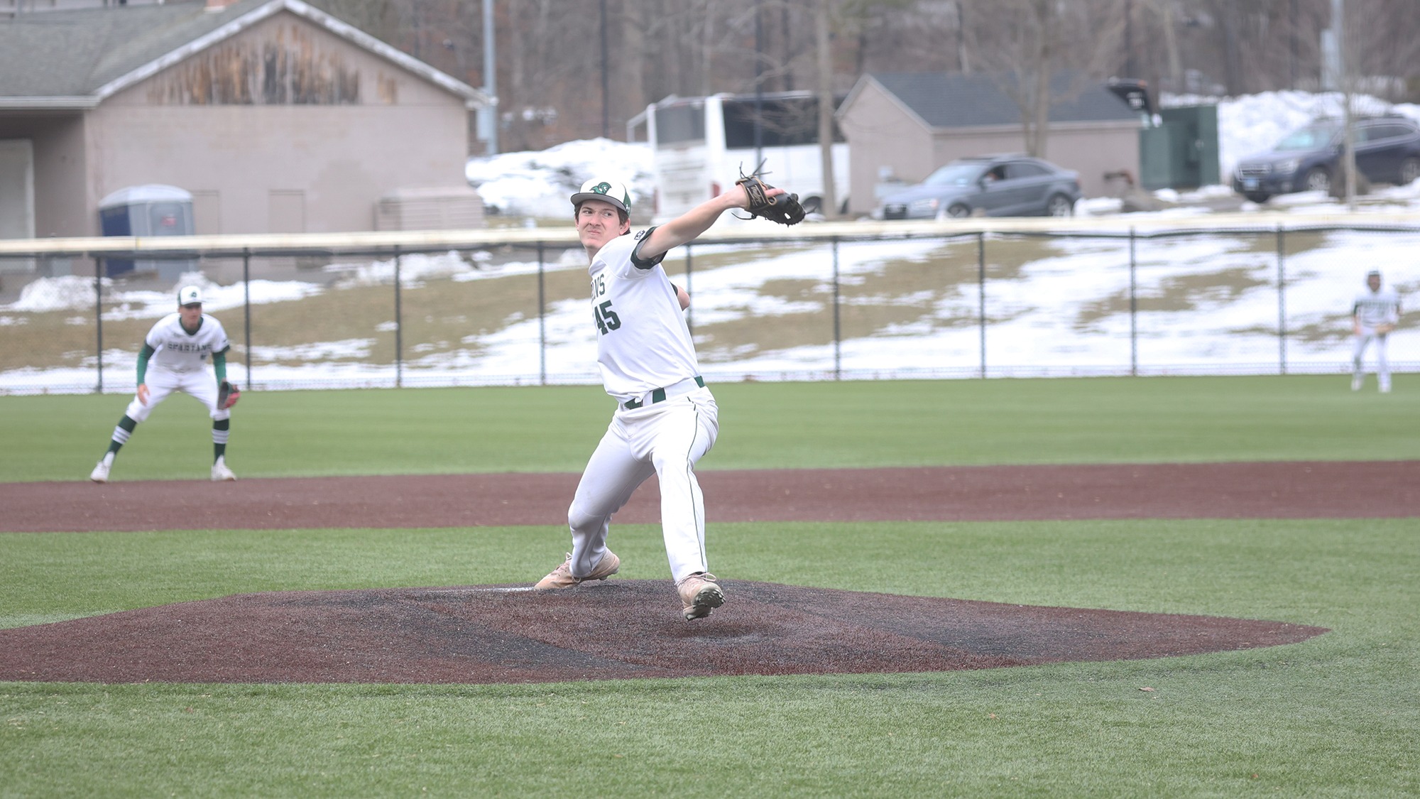 Carter Chapman throwing a pitch from the mound