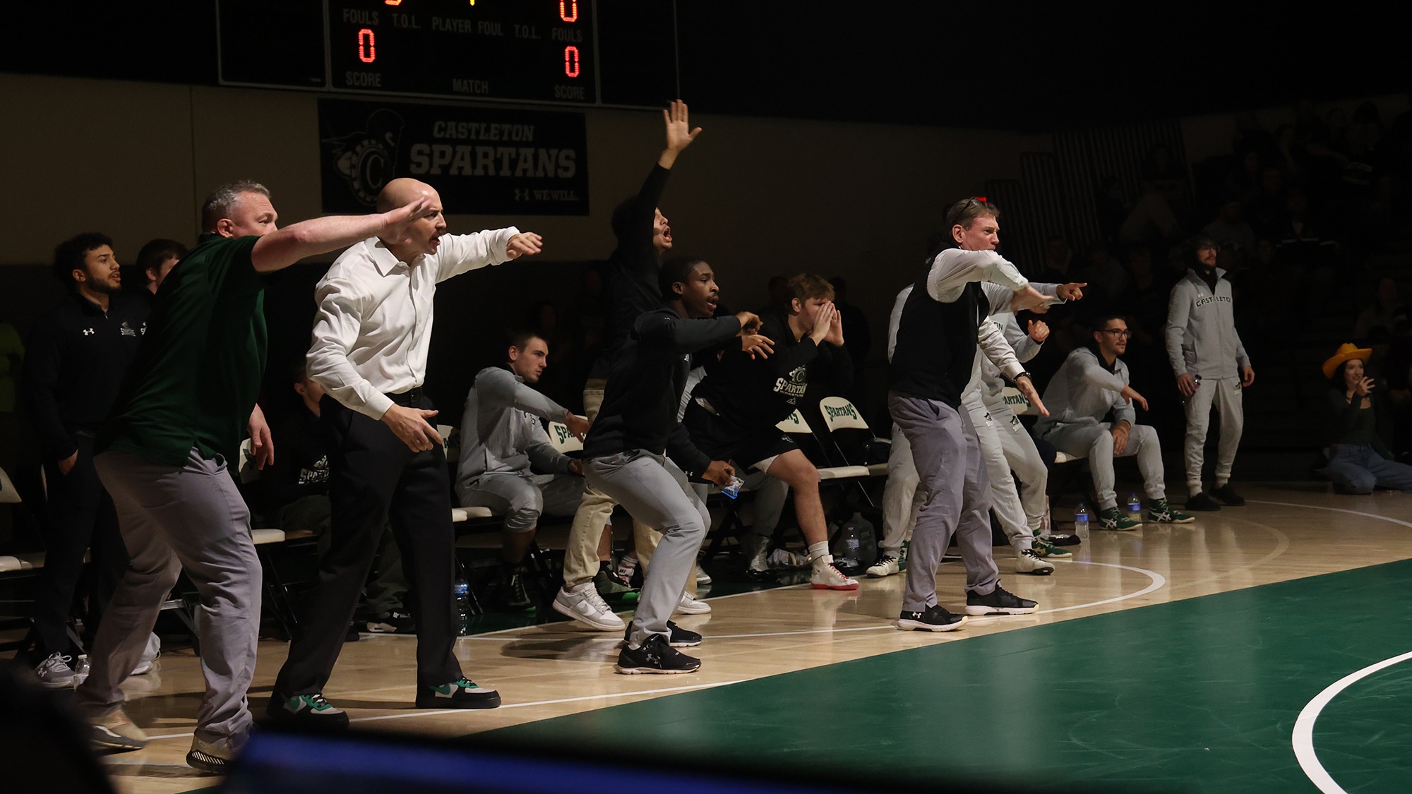 Wrestling Bench celebrating a call