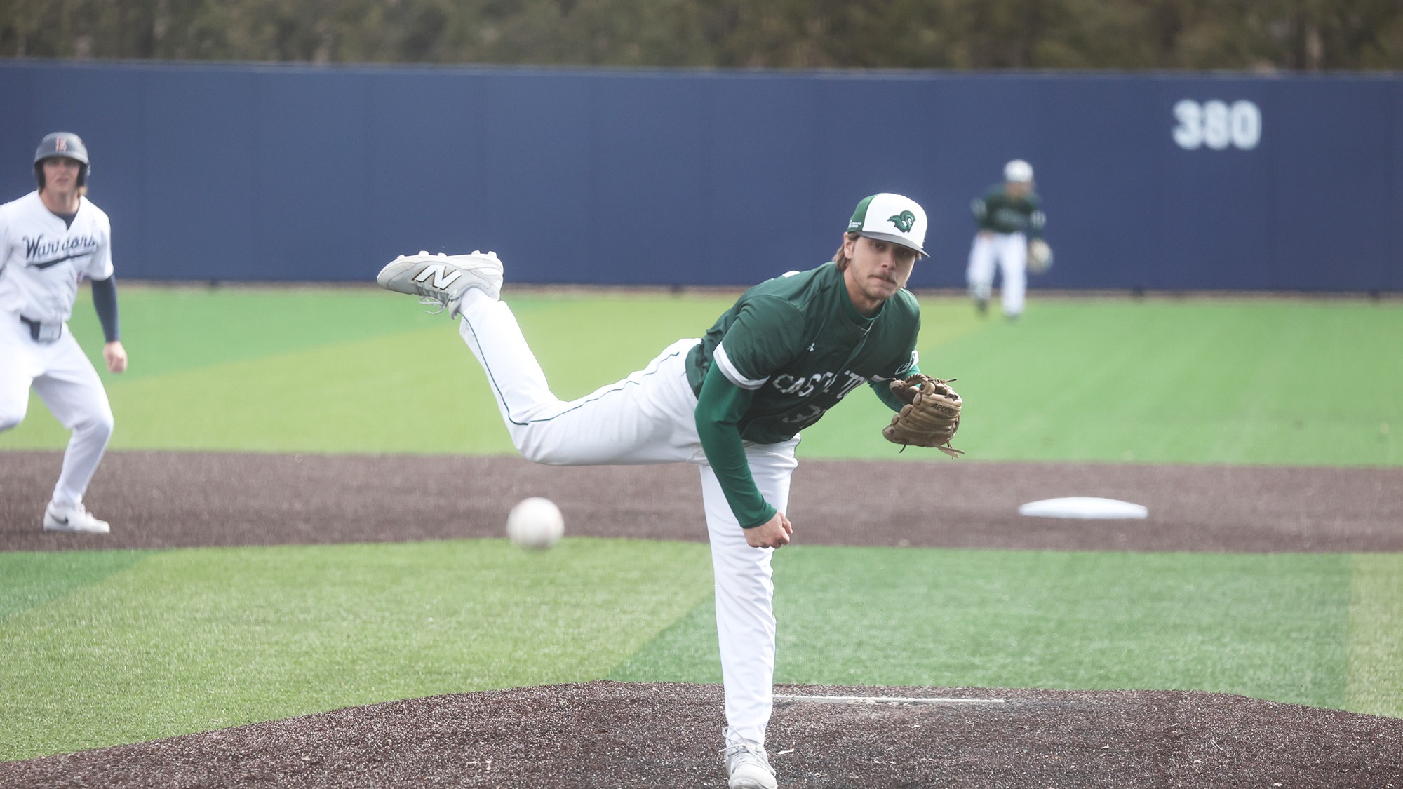 Nick Lescarbeau throwing a pitch at Middlebury