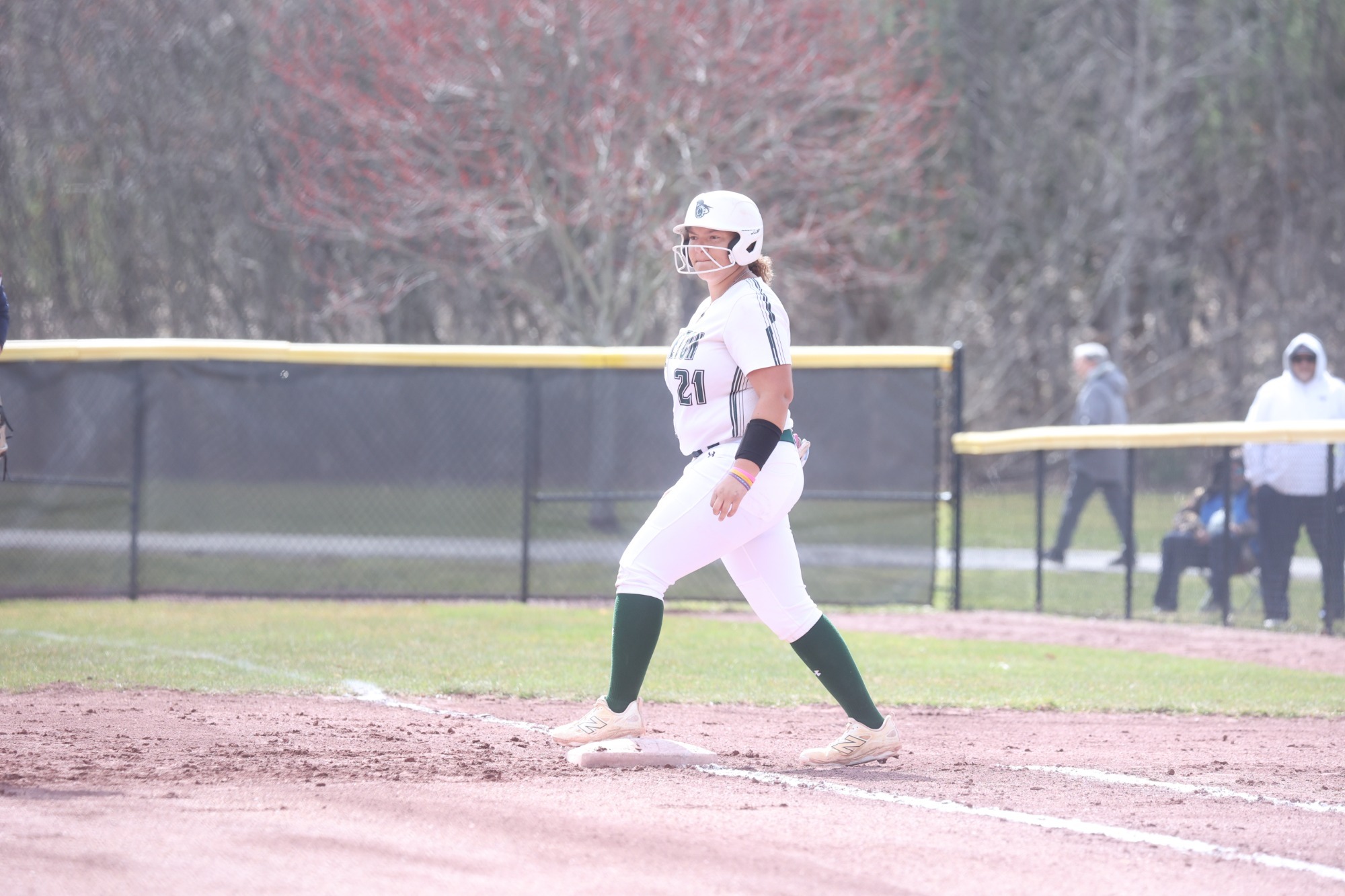 Samera Rideout on first after hitting a single