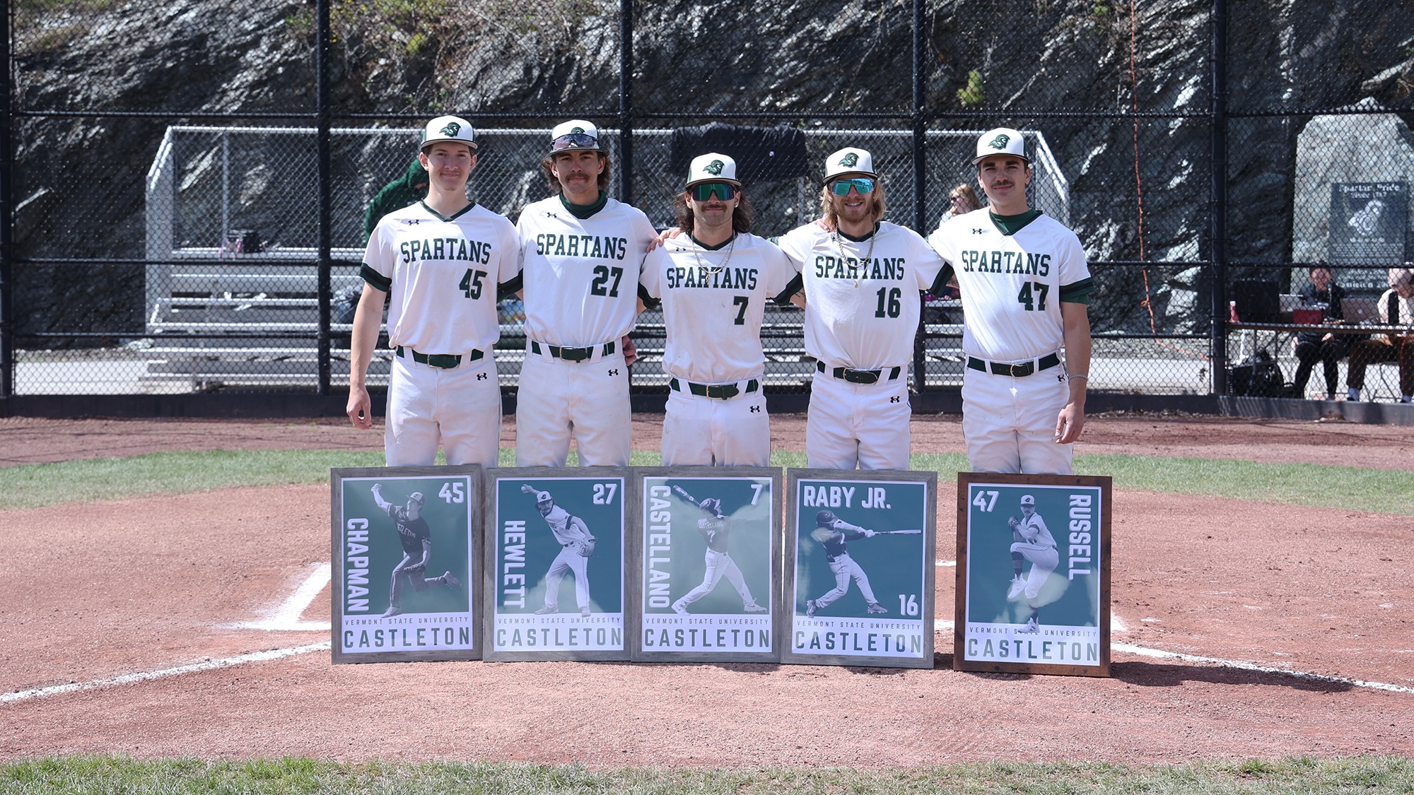 Baseball 2026 Seniors with their posters posing before a doubleheader