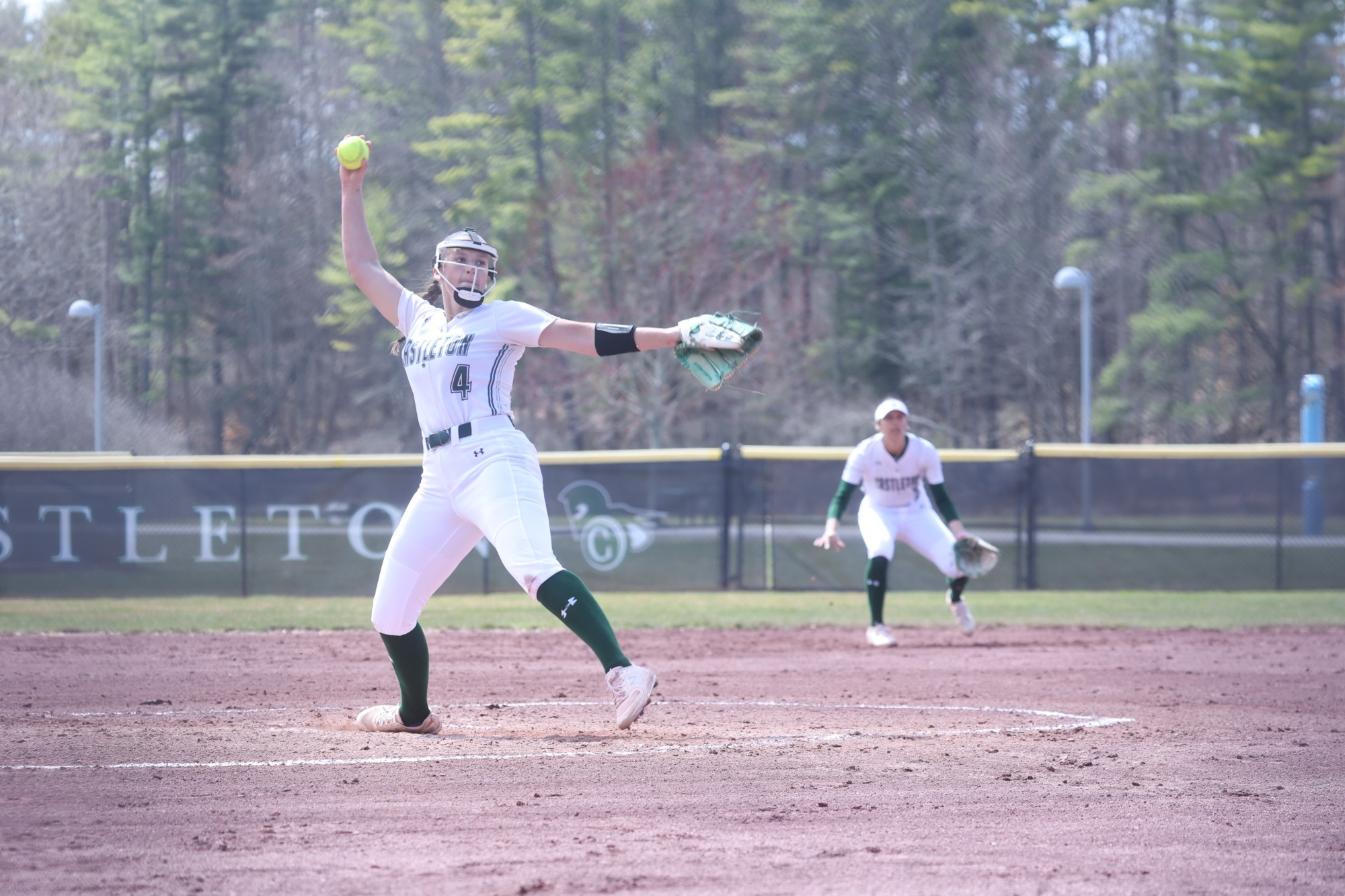 Madison Gould pitching to a batter against East Conn