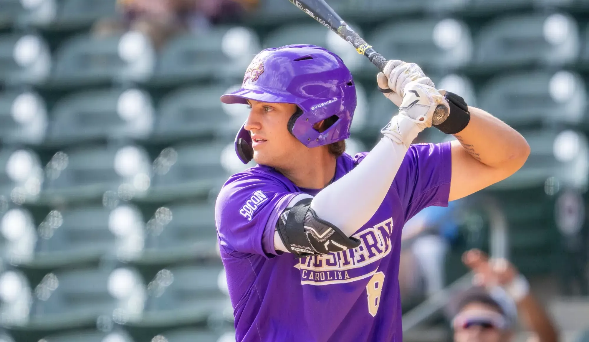 Catamount true freshman infielder Trey Spees at the plate.