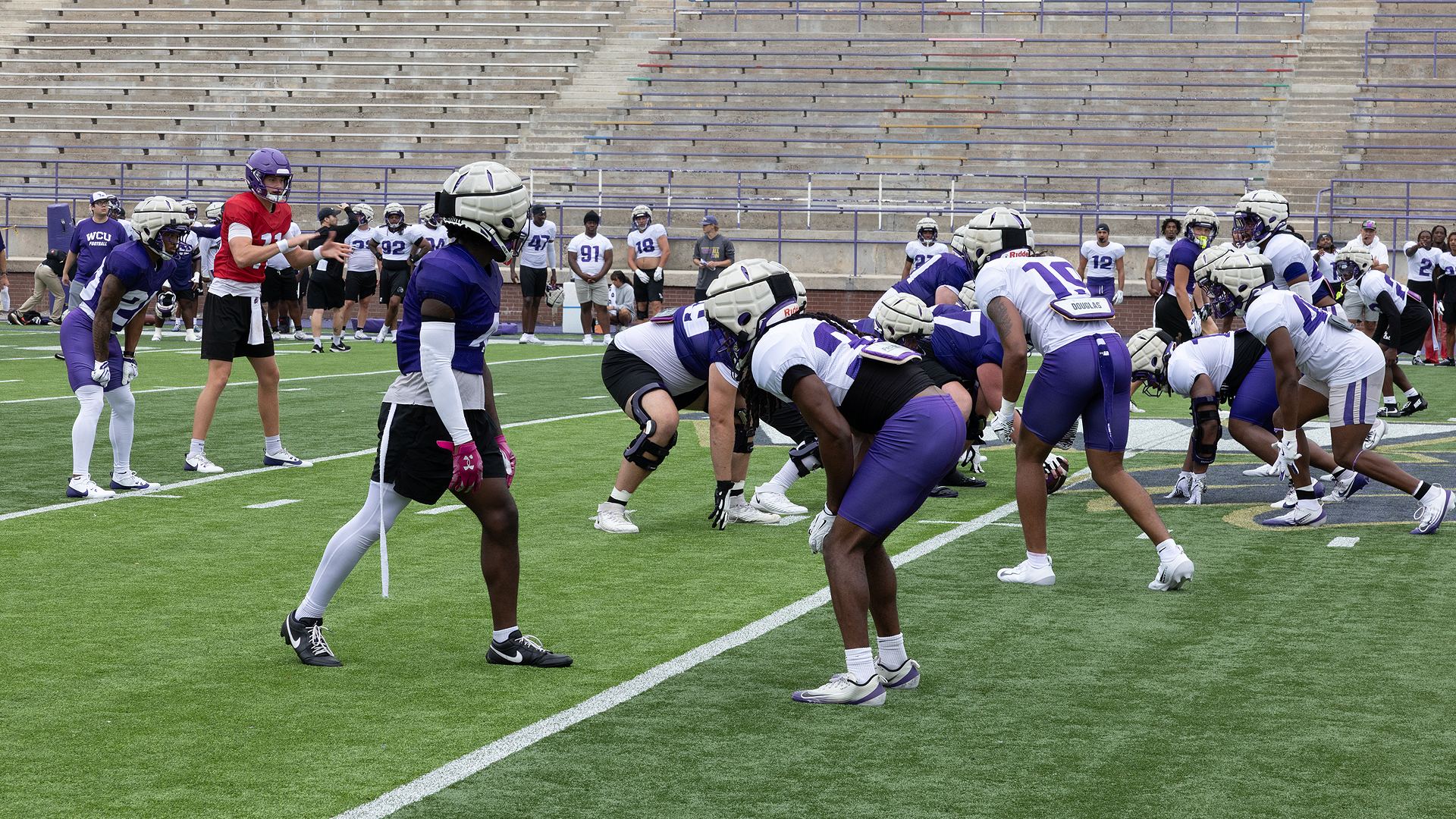 A few photos from Saturday's first preseason practice in shoulder pads for the Catamount football team at E.J. Whitmire Stadium / Bob Waters Field in Cullowhee.