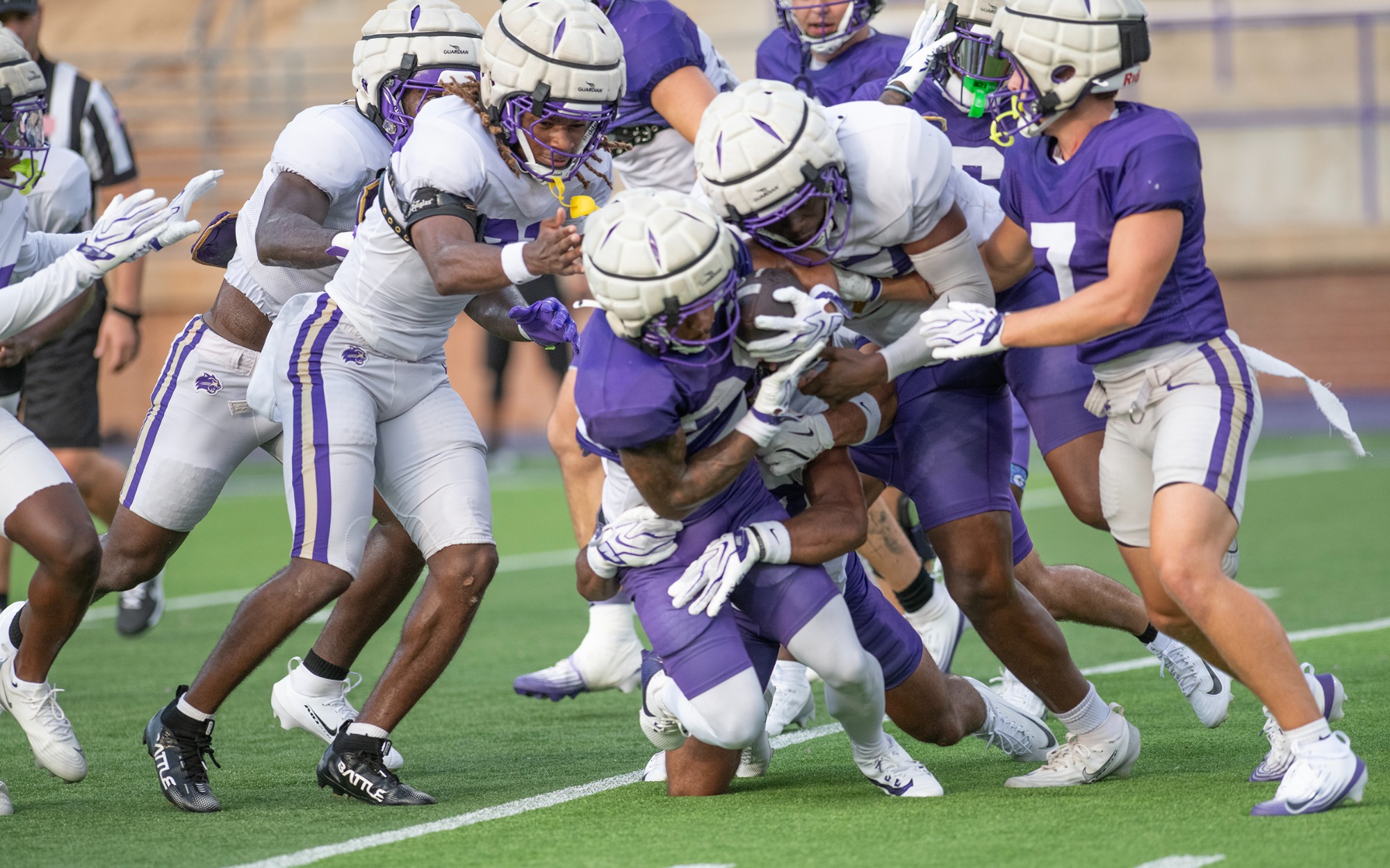 Western Carolina's defense swarms to the ball, recording 12 stops in the 20-drive scrimmage on Saturday evening in #CatamountCountry.