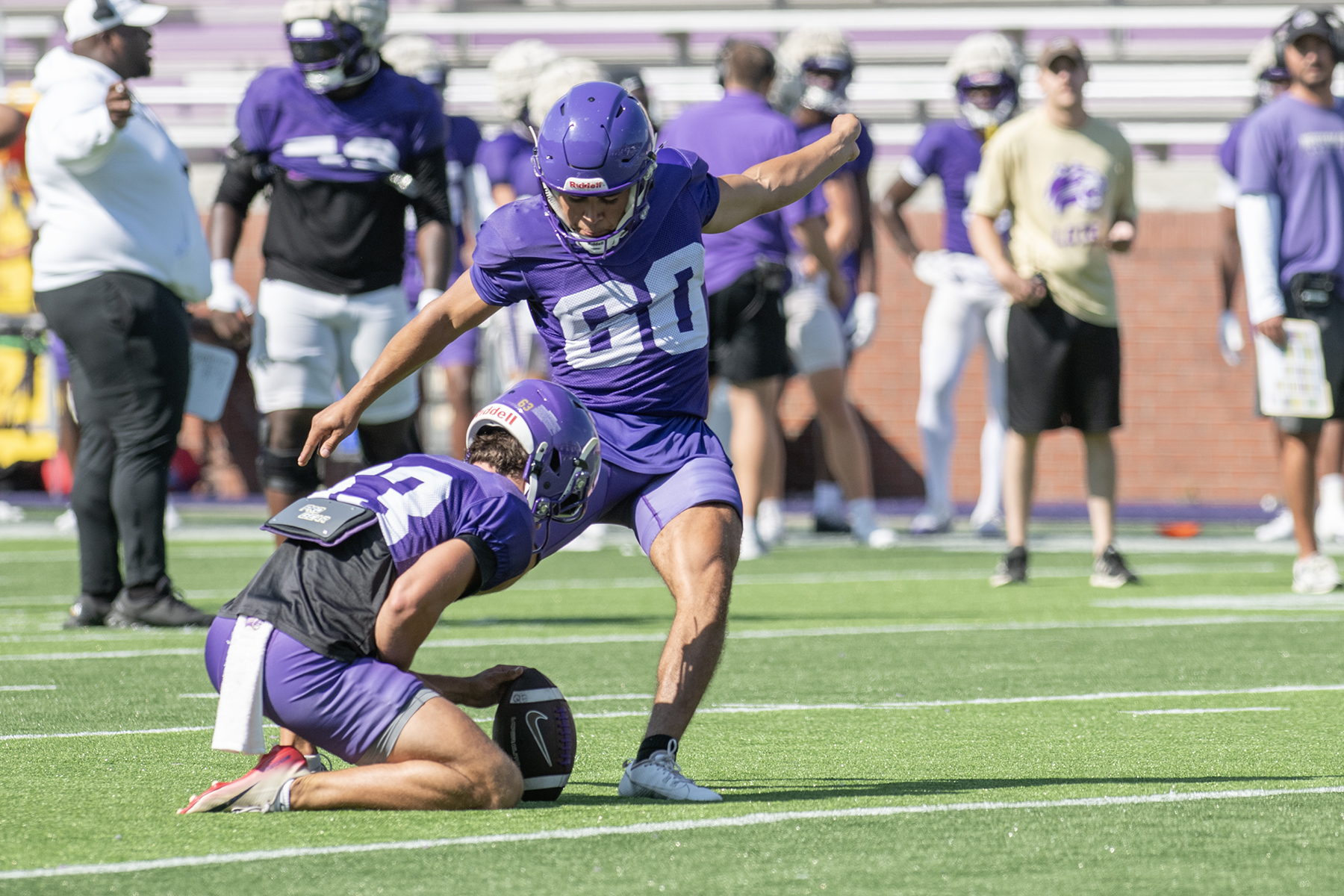 Out of the hold of Thomas Guerrero, Bryan McCollum took many of the reps on WCU's placekicking on Saturday in the first preseason scrimmage.