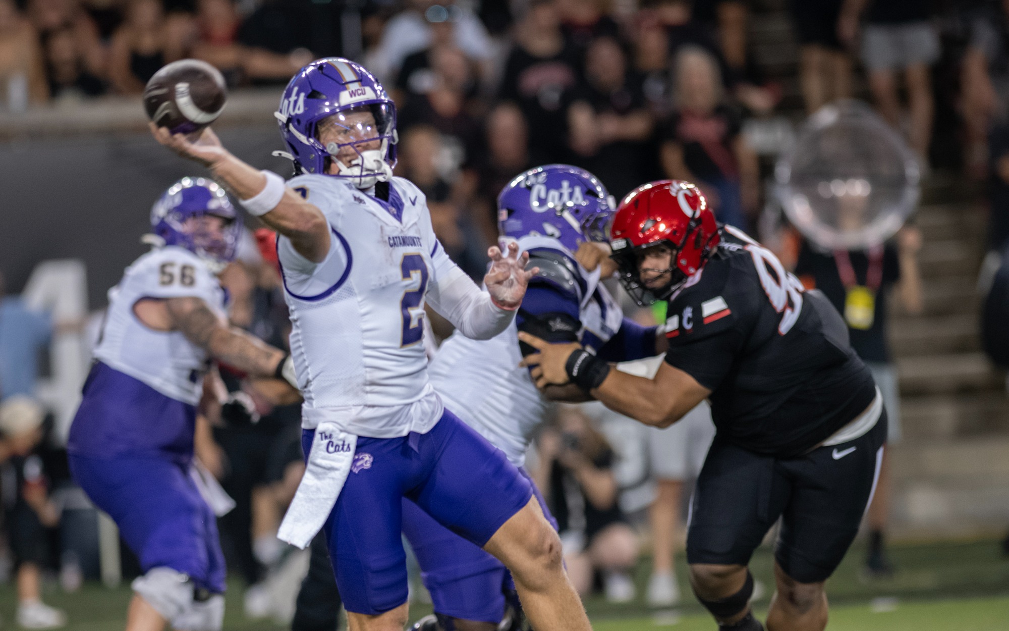 QB Lex Thomas threw for 165 yards on 23 completions against Cincinnati. He also added in 19 yards on the ground and a rushing TD.