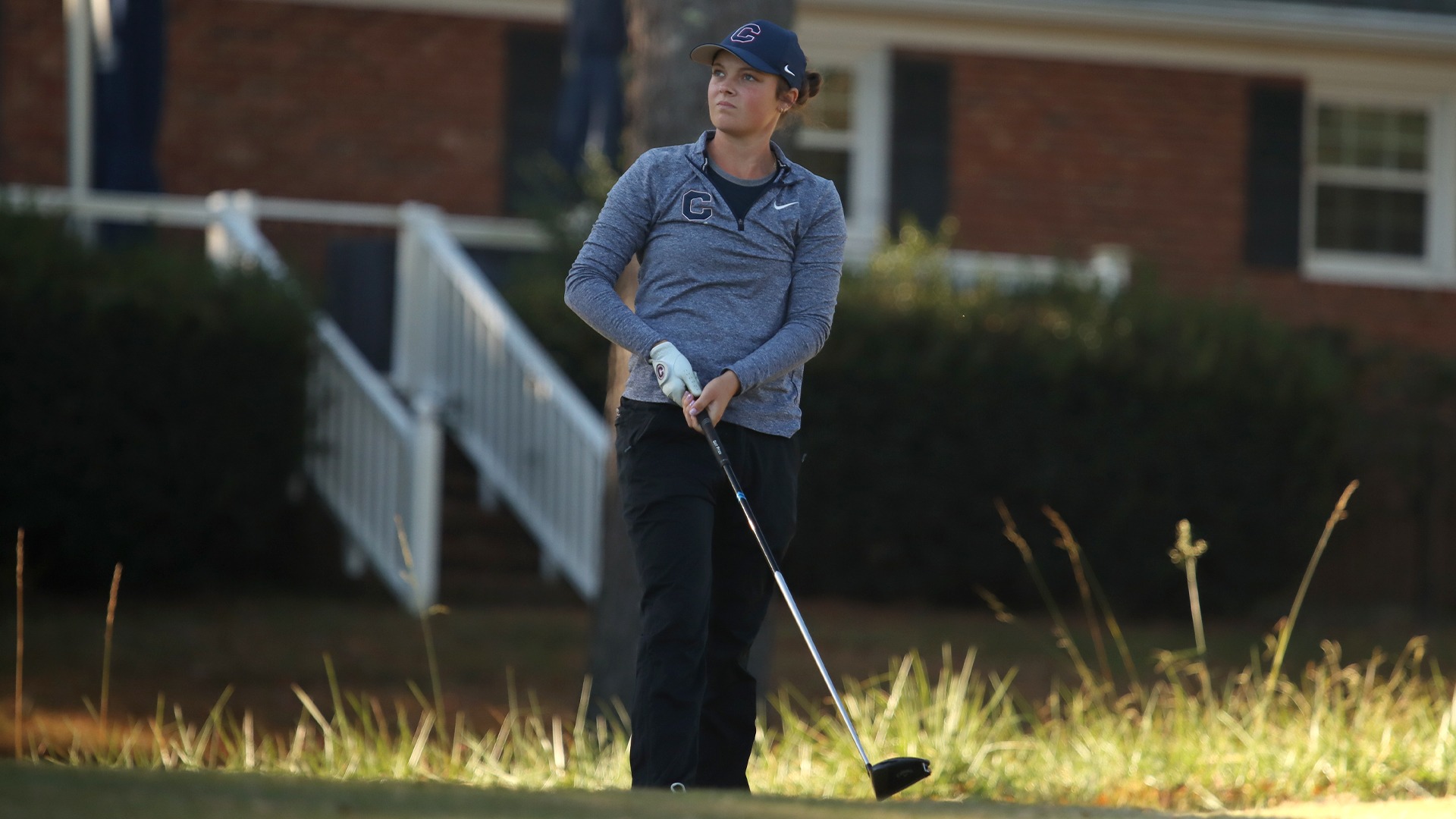 Mary-Paige King admiring a tee shot at the UNCG Collegiate