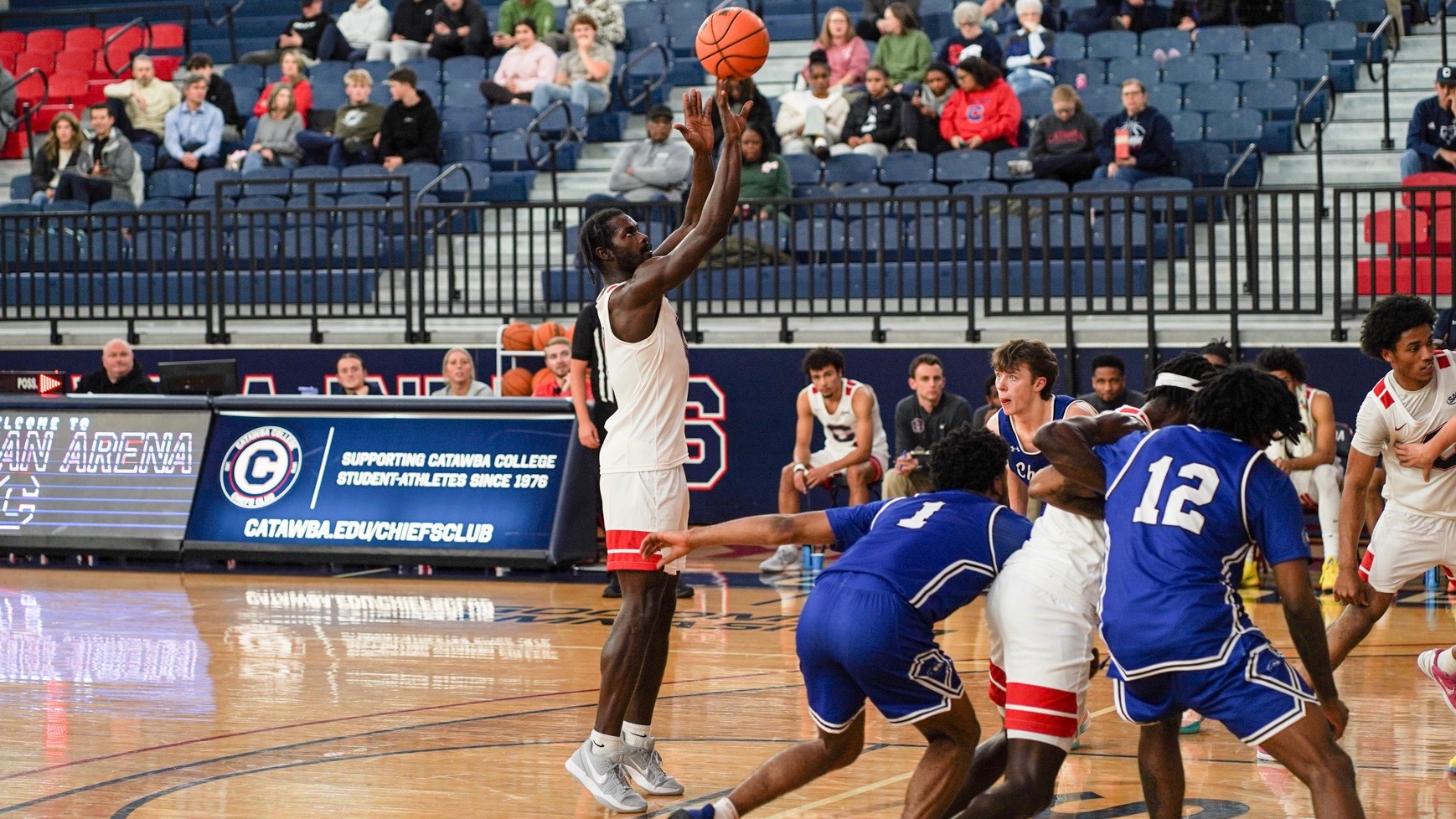 Nick Walker shoots a free throw against Chowan