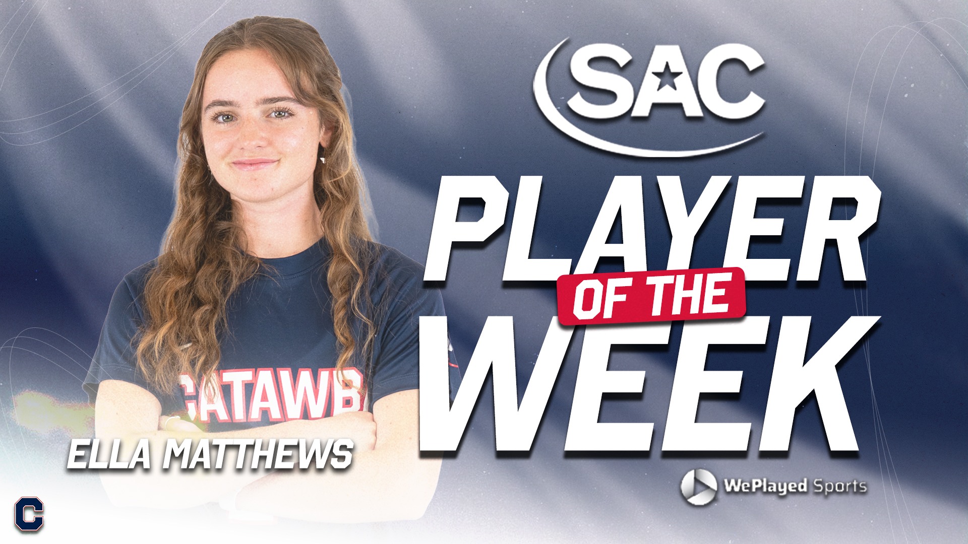 Graphic honoring Ella Matthews as the SAC Women's Soccer Offensive Player of the Week