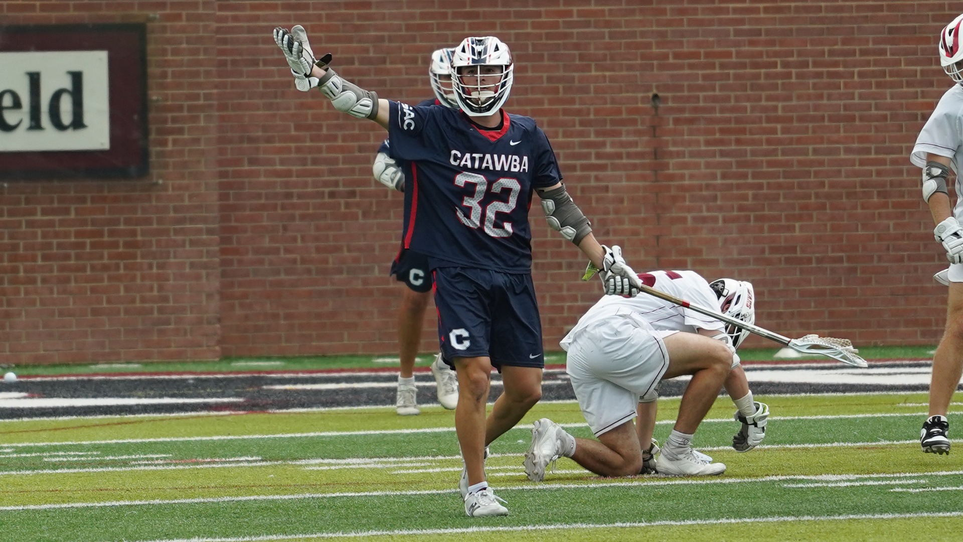 Garrett Simi celebrates a goal at Lenoir-Rhyne