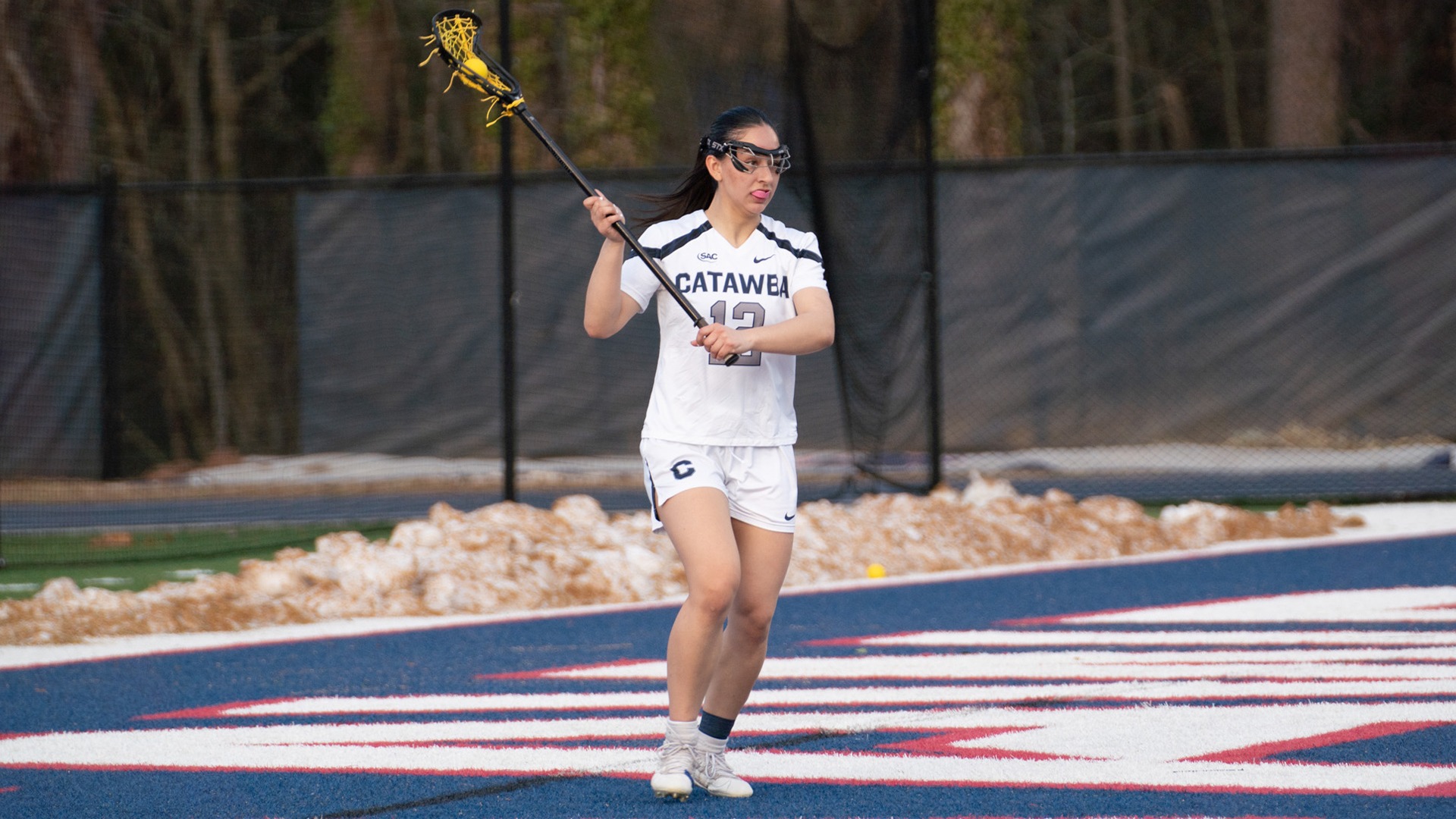 Erynne McNulty holding possession against Ferrum