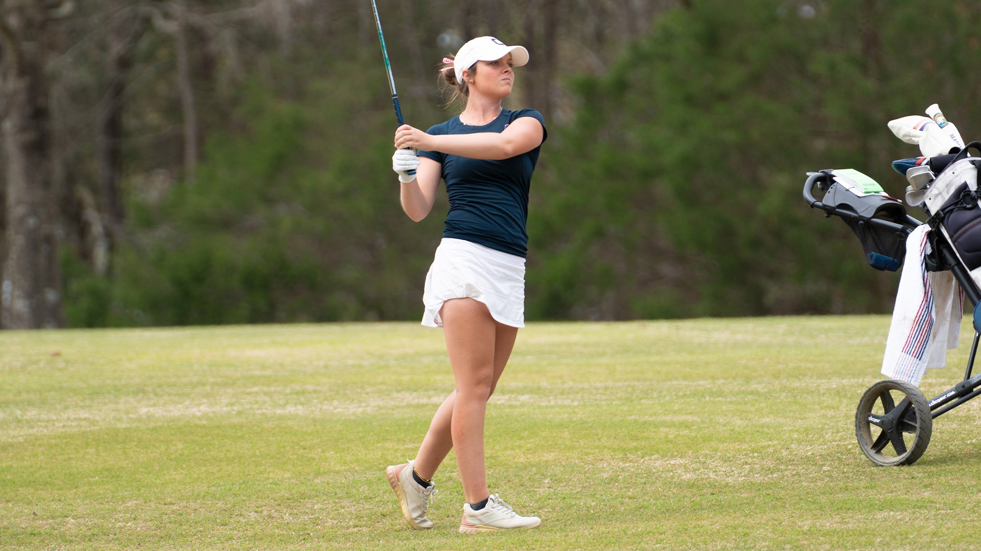 Mary-Paige King hits from the fairway at the Patsy Rendleman Invitational
