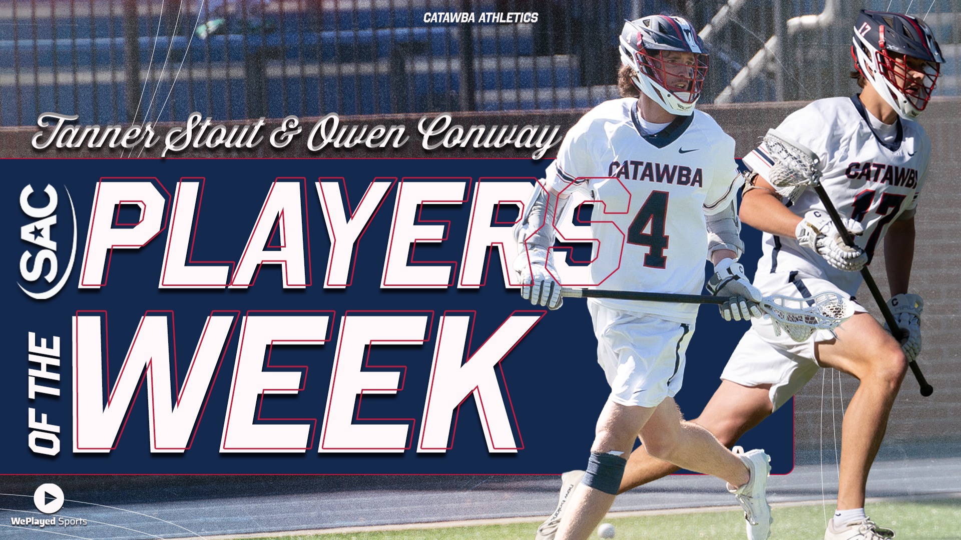 Graphic with Tanner Stout and Owen Conway next to text “SAC Players of the Week”