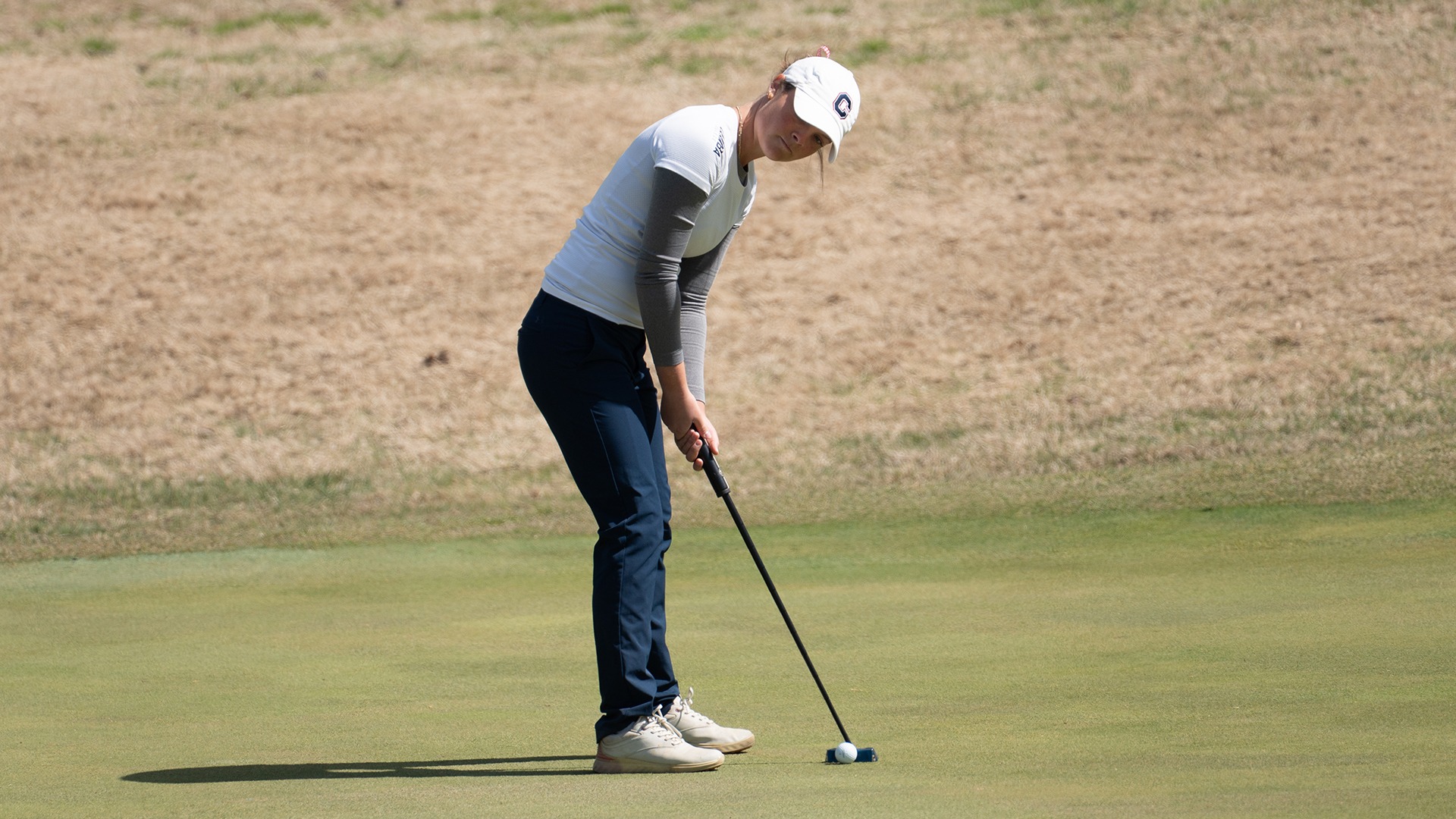 Mary-Paige King lines up a putt at the Patsy Rendleman Invitational