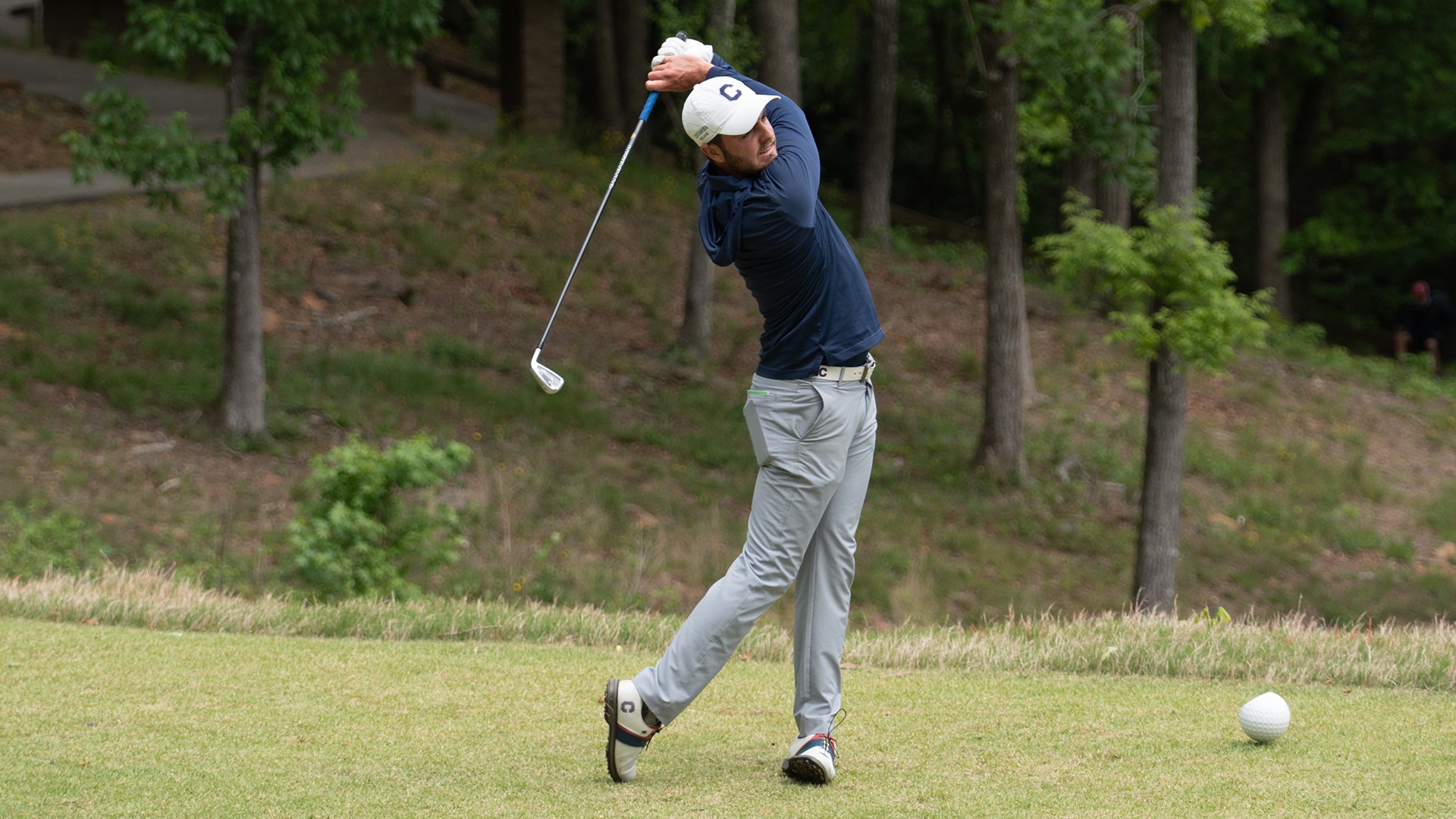 Paul Esnault swinging an iron at the SAC Championship