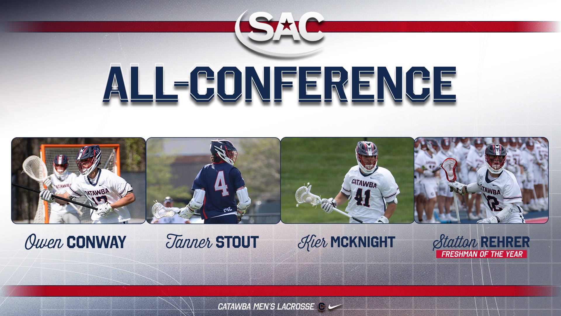 Graphic of Catawba Men's Lacrosse's All-Conference selections in the 2026 season