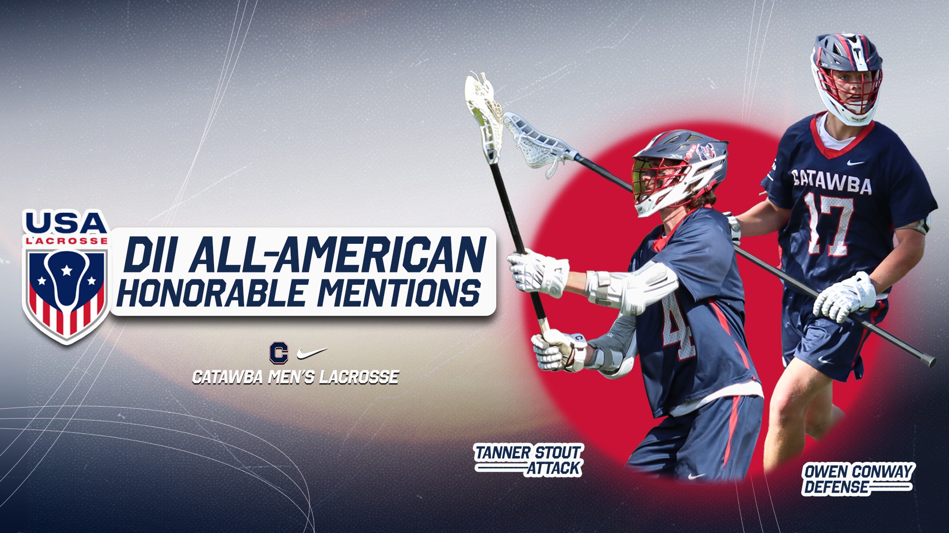 Graphic honoring Men's Lacrosse's All-Americans Tanner Stout and Owen Conway