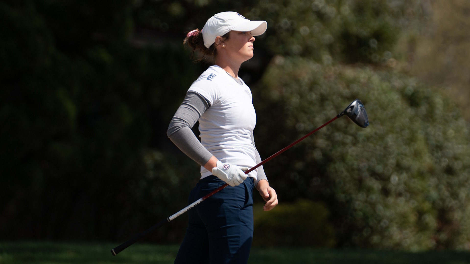 Mary-Paige King watching her tee shot at the Patsy Rendleman Invitational