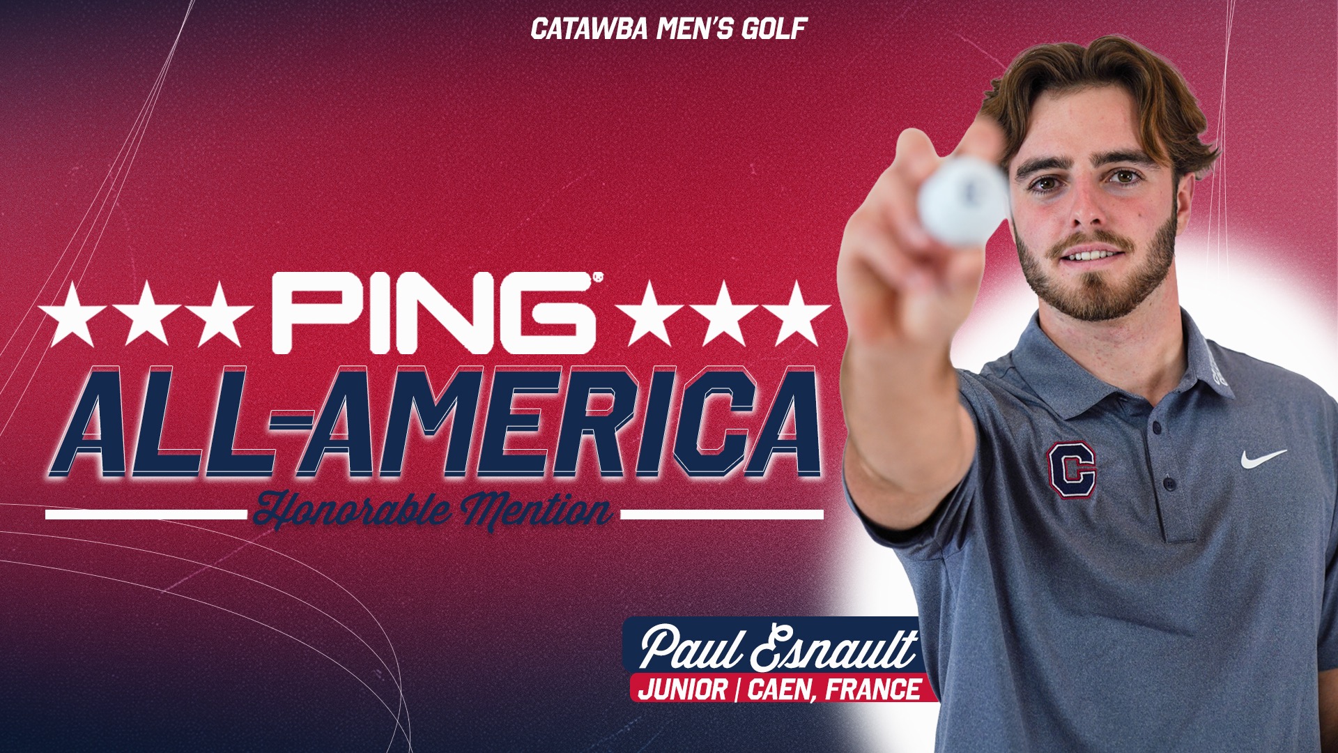 Graphic honoring Paul Esnault as a PING All-America Honorable Mention