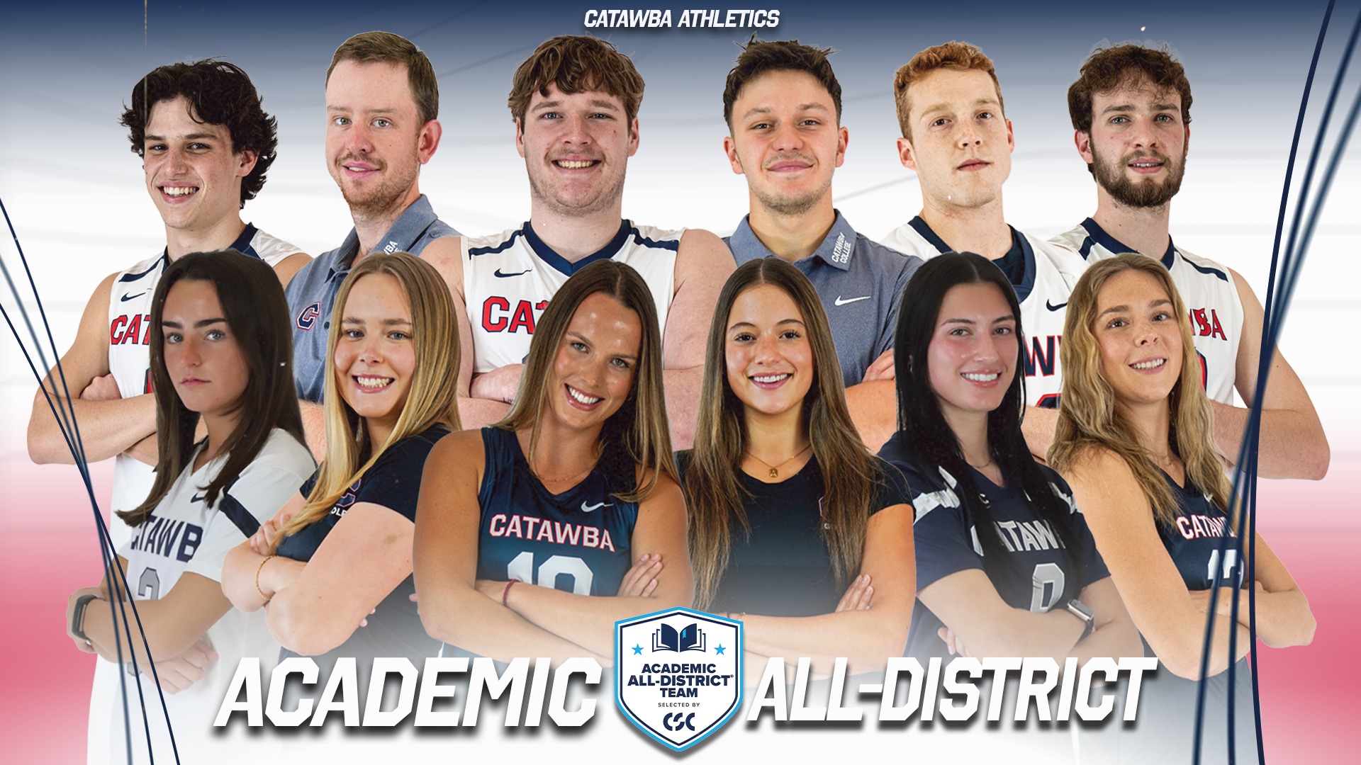 Graphic highlighting Catawba's 12 CSC Academic All-District At-Large honorees